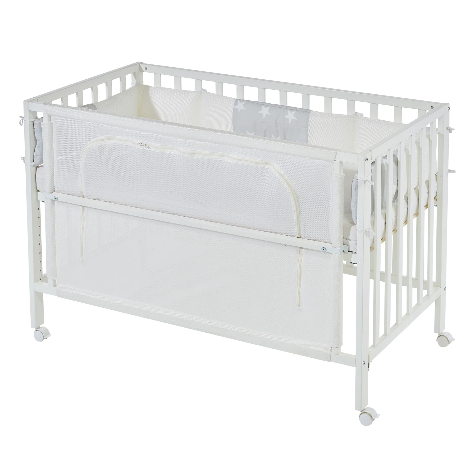 Room Bed 'safe asleep®', 60 x 120 cm, 'Sterne grau', Beistellbett inkl. Ausstattung, weiß lackiert - Image 11