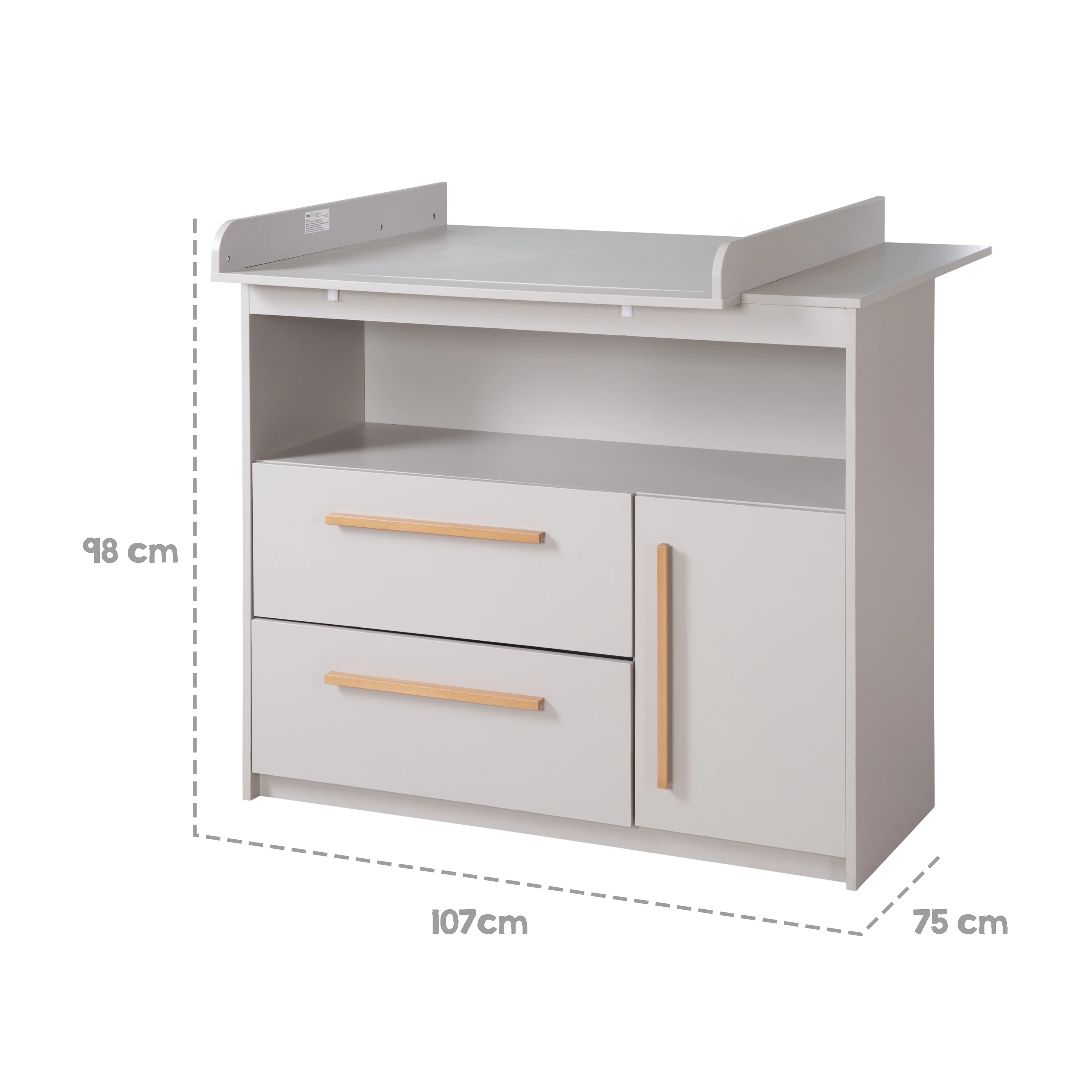 Wickelkommode Lea inkl. Wickelaufsatz - Griffe aus Holz - Beige / Grau - Image 4