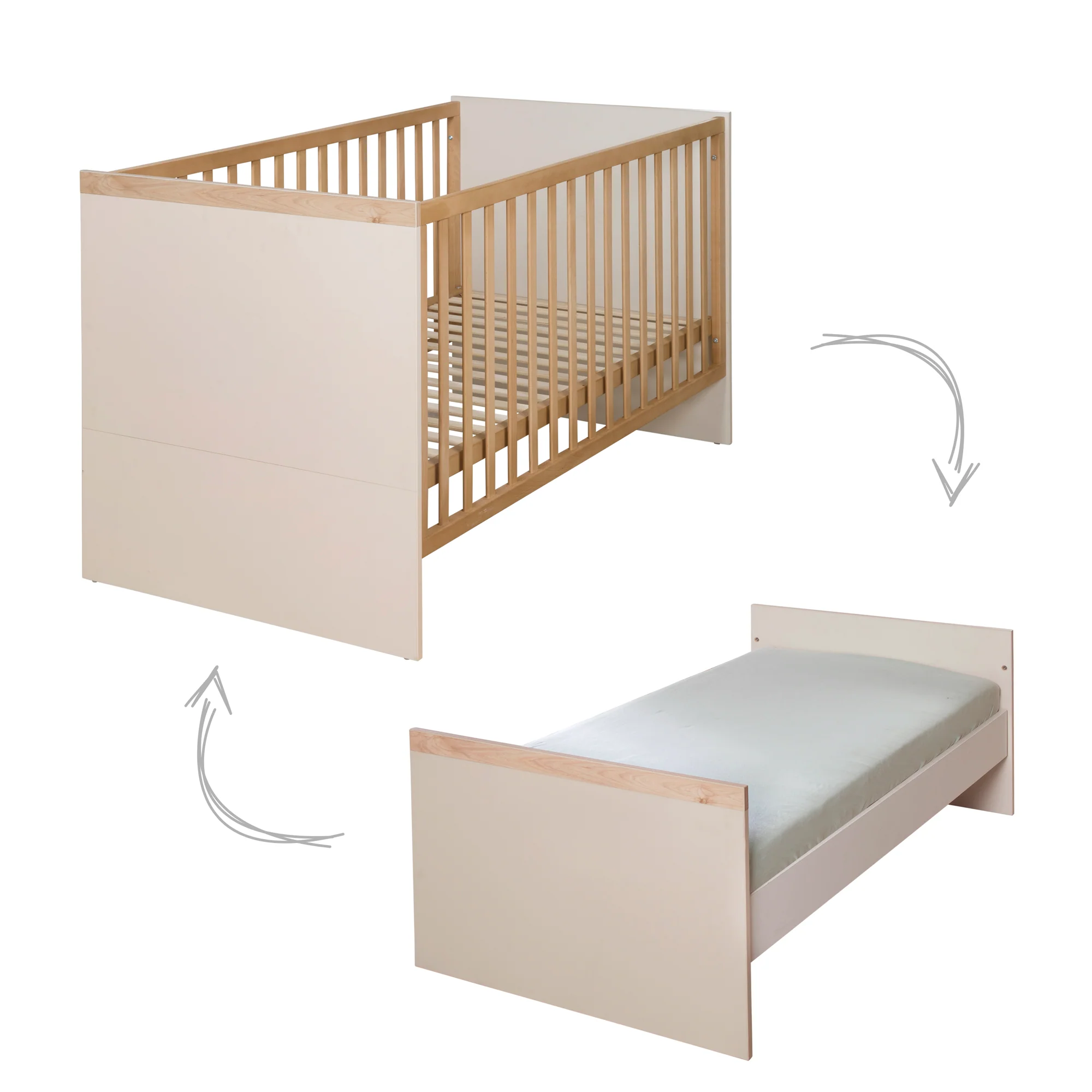 Baby- & Kinderbett 'Jil' 70x140 cm - Umbaubar zum Juniorbett - Cashmere / Chestnut - Image 6