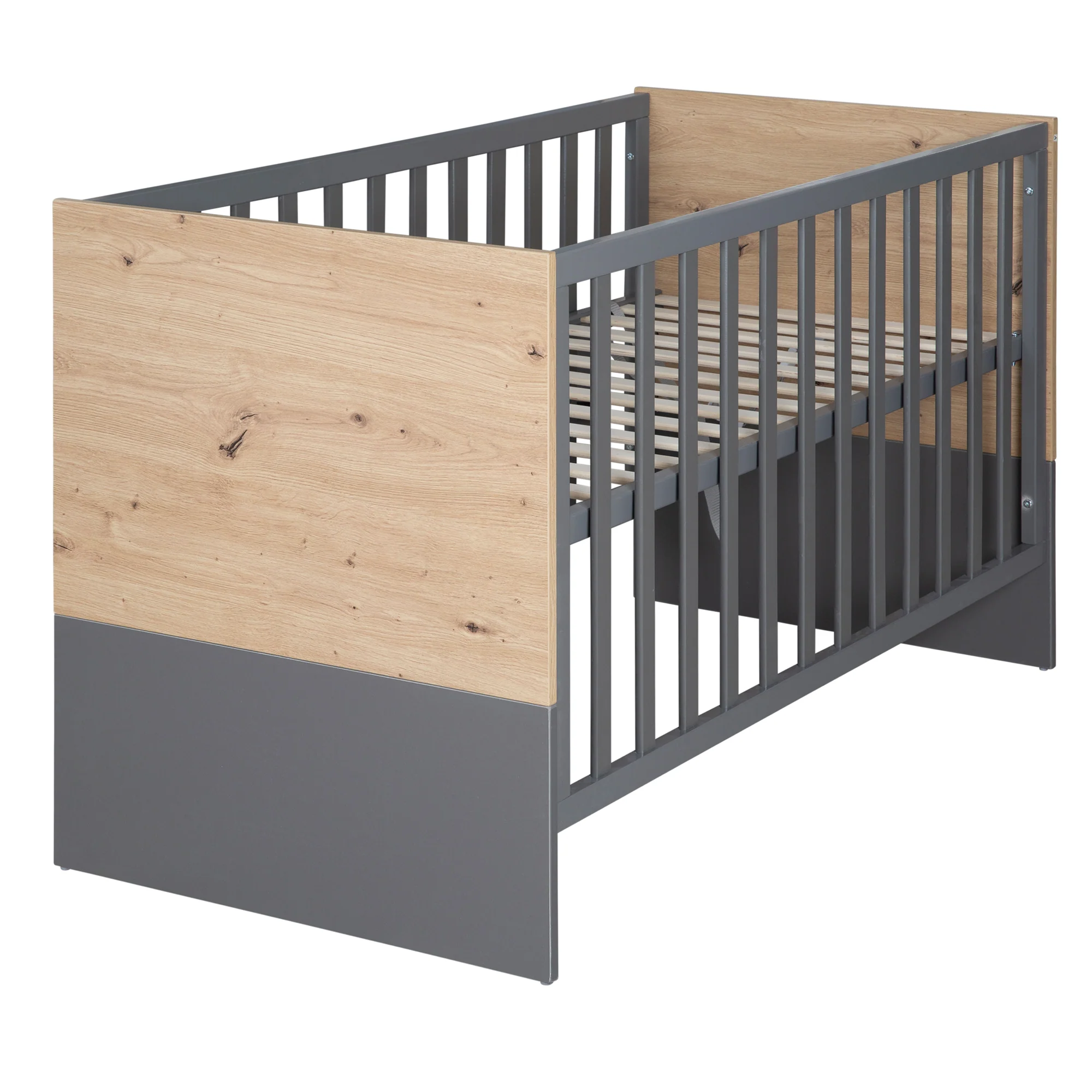 2 in 1 Baby- & Beistellbett 'Anna' 60 x 120 cm - Anthrazit / Dekor in Kent Eiche