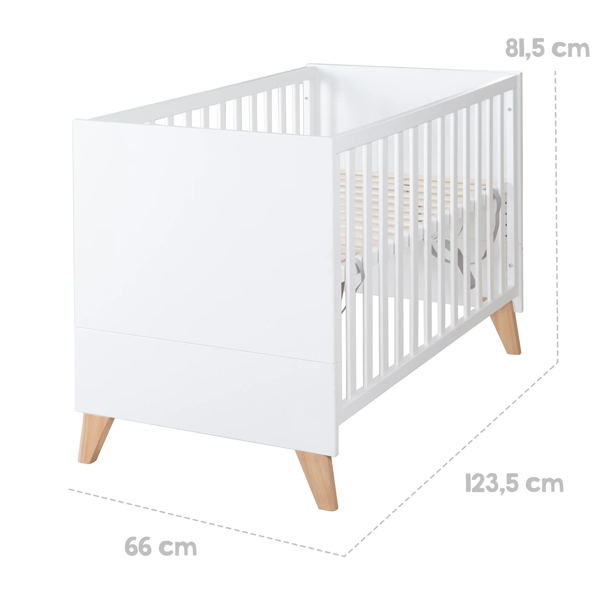 2 in 1 Baby- & Beistellbett 'Leon' 60 x 120 cm - Höhenverstellbar - Weiß / Othello Eiche - Image 8