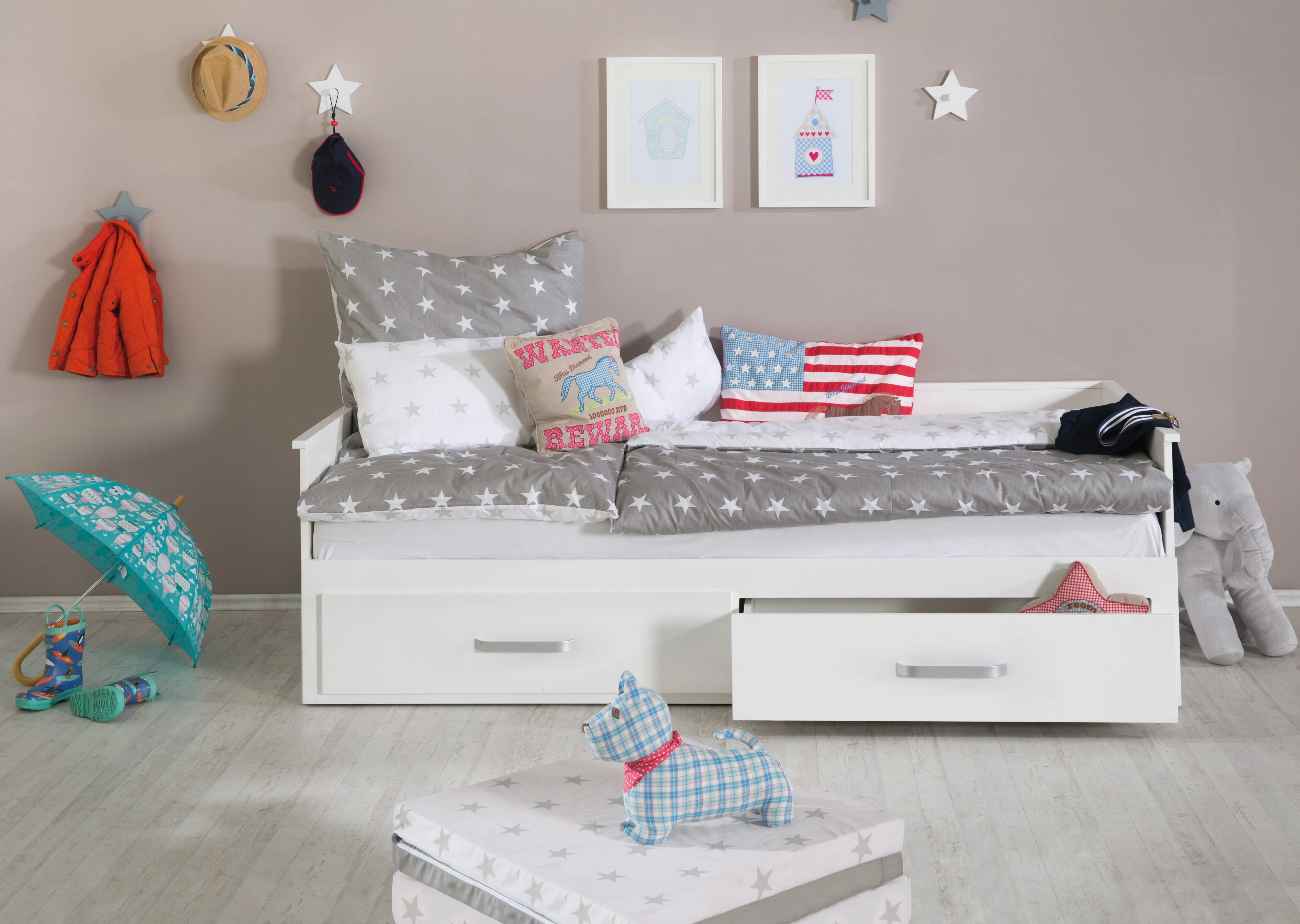 Tagesbett 'Moritz', zum Doppelbett ausziehbare, weiß, 2 Schubladen, Gästebett im Kinderzimmer - Image 4