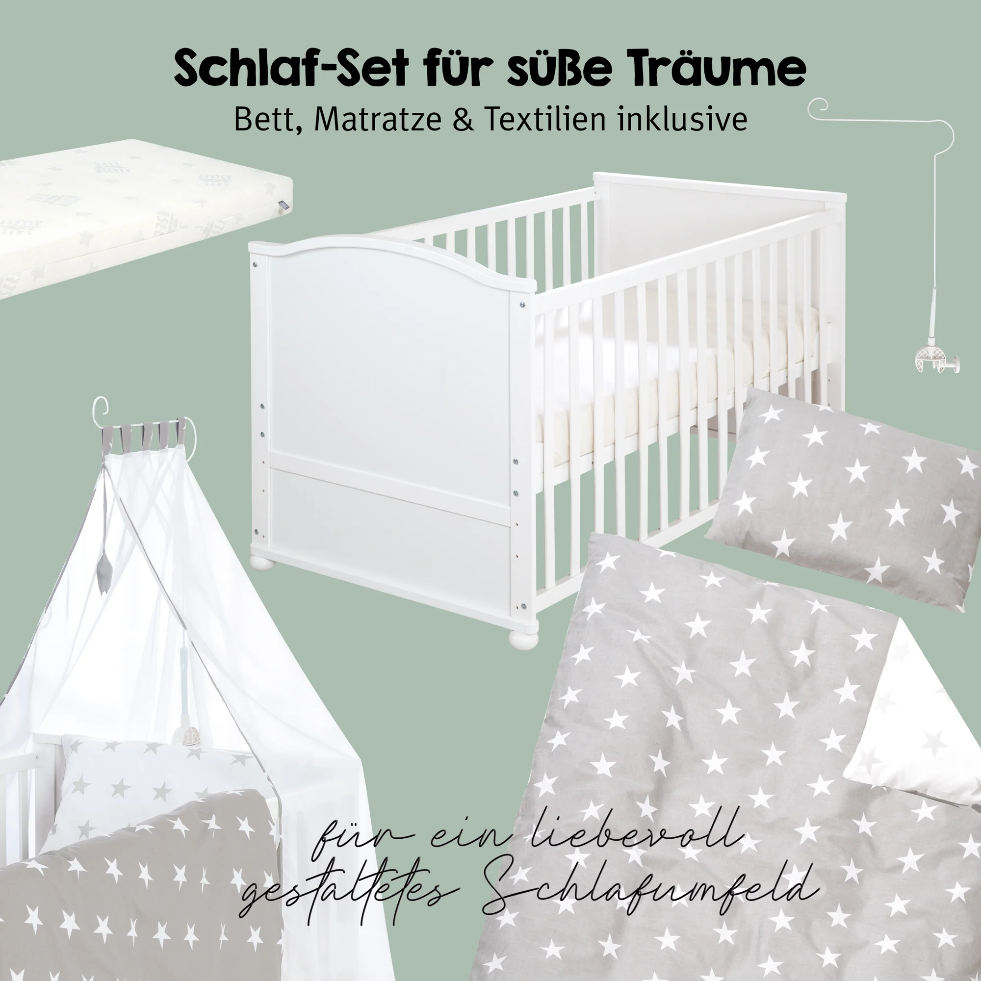 Komplettbettset 'Little Stars', 70 x 140 cm, umbaubar, inkl. Bettwäsche, Himmel, Nest & Matratze - Image 15