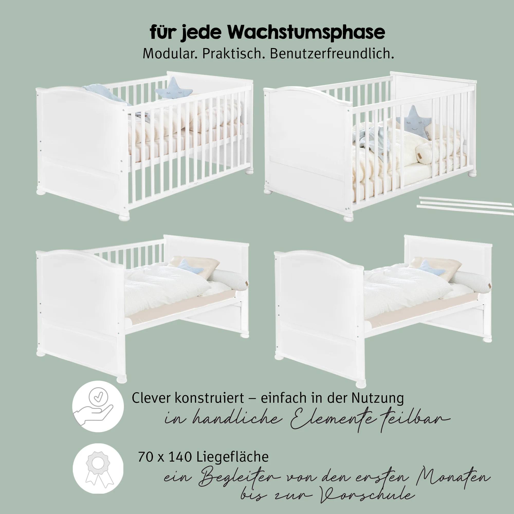 Komplettbettset 'Little Stars', 70 x 140 cm, umbaubar, inkl. Bettwäsche, Himmel, Nest & Matratze - Image 16