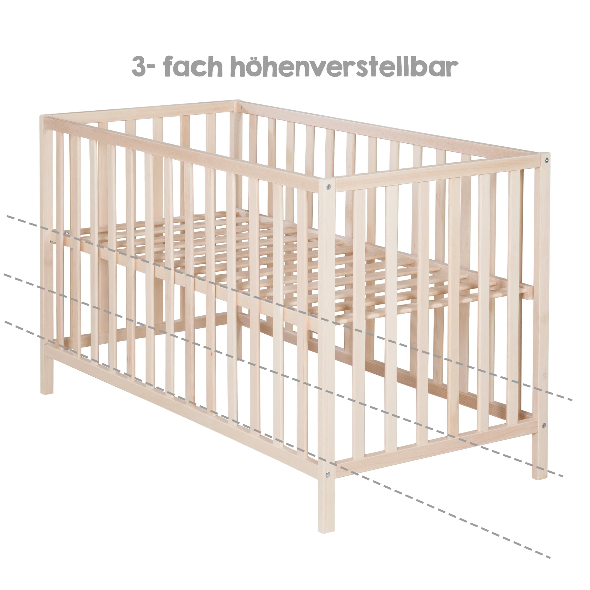 Kinderbett 'Cosi' 60 x 120 cm, in Buche-Massivholz, natur, 3-fach höhenverstellbar - Image 3