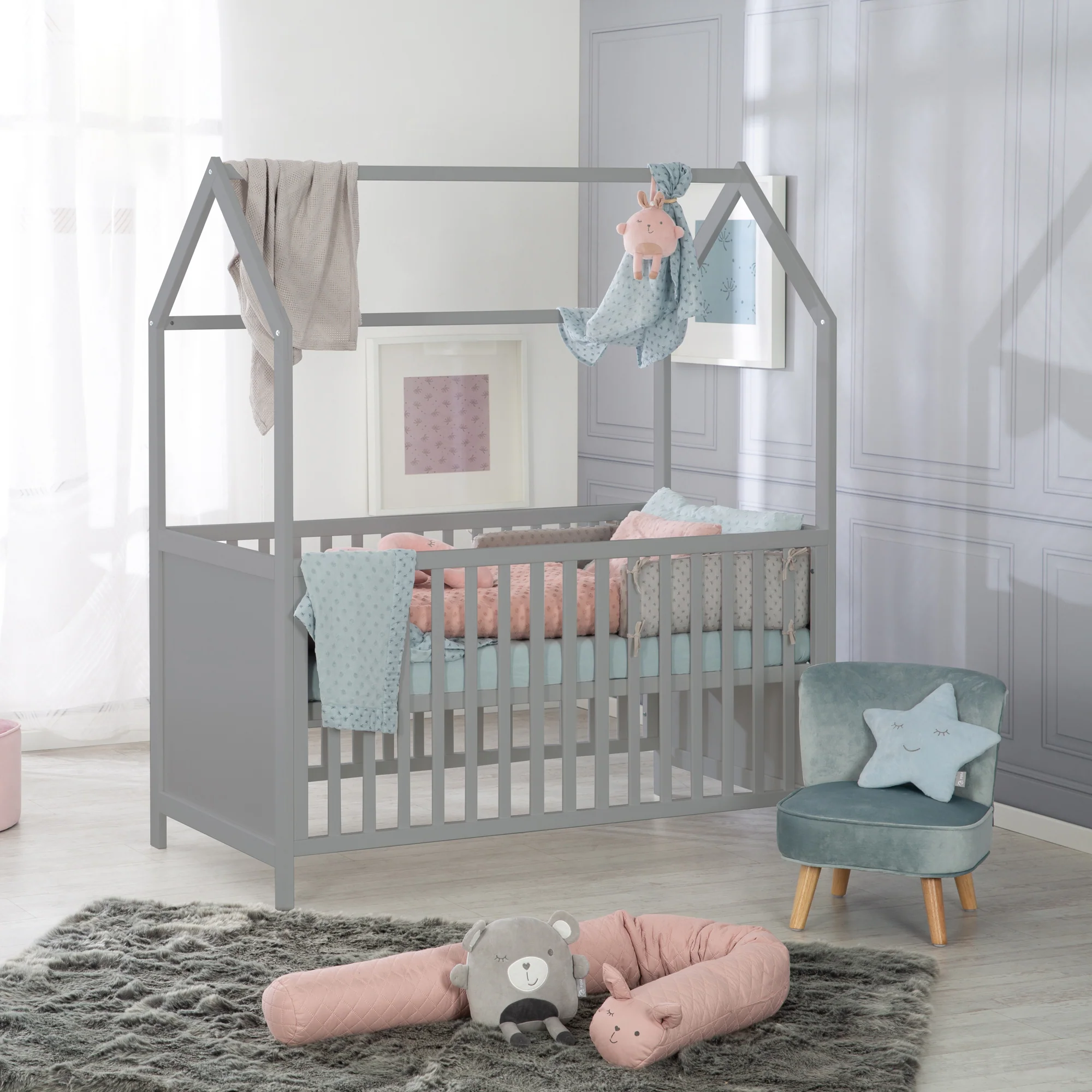 Hausbett 70 x 140 cm, FSC zertifiziert, Kombi-Kinderbett, taupe, 3-fach verstellbar, umbaubar - Image 4
