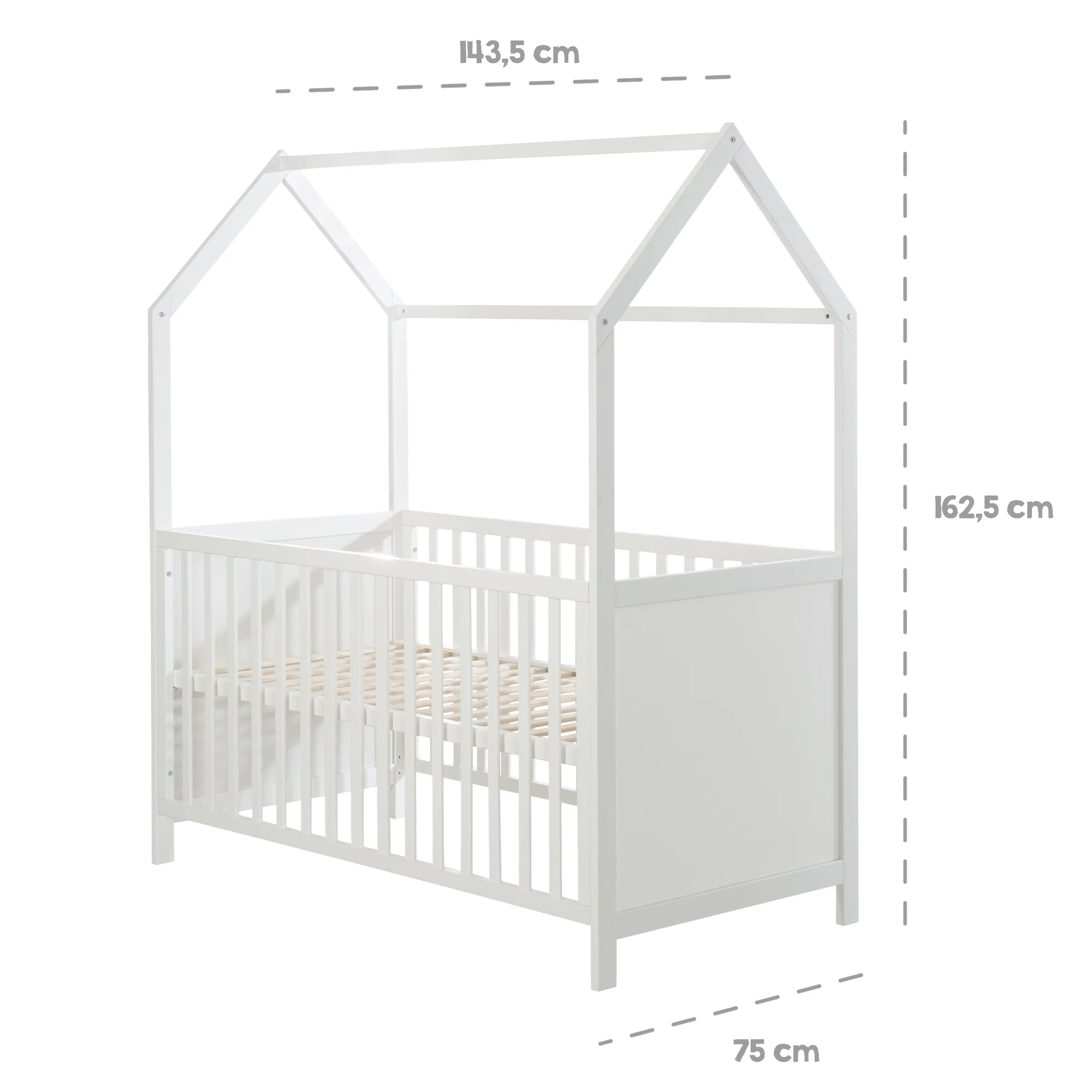 Hausbett 70 x 140 cm, FSC zertifiziert, Kombi-Kinderbett, weiß, 3-fach verstellbar, umbaubar - Image 4