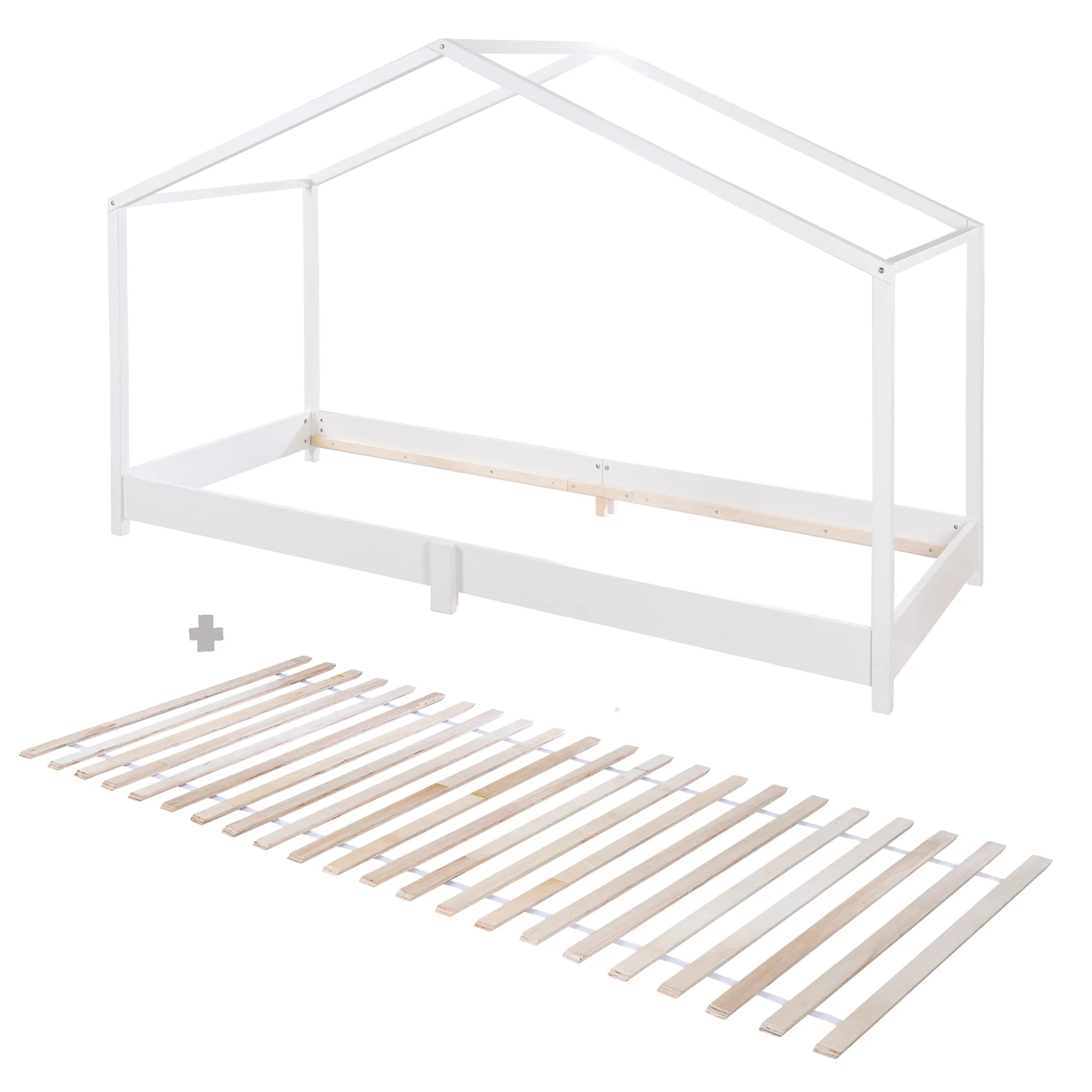 Hausbett 90 x 200 cm - Bodenbett für Kinder nach Montessori Prinzip - Holz weiß - Image 10