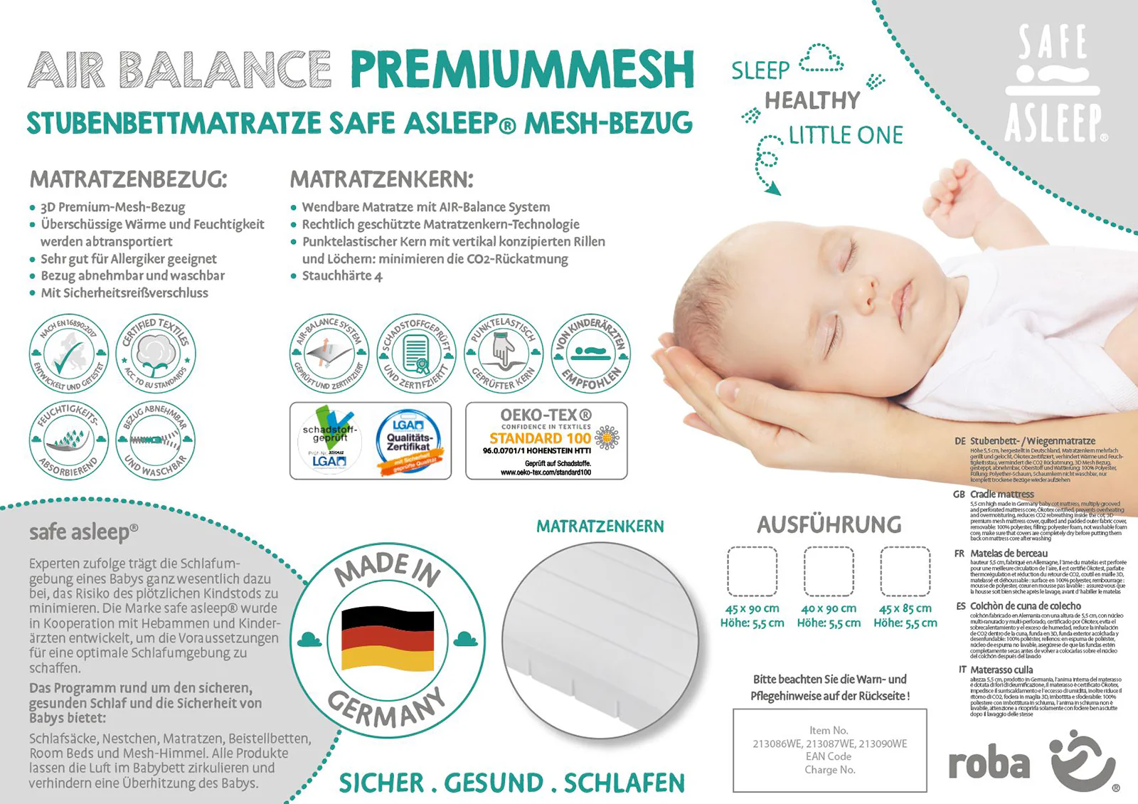 Stubenbettmatratze 'safe asleep®', AIR BALANCE PREMIUMMESH, 45 x 90 x 5,5 cm, optimales Schlafklima - Image 9