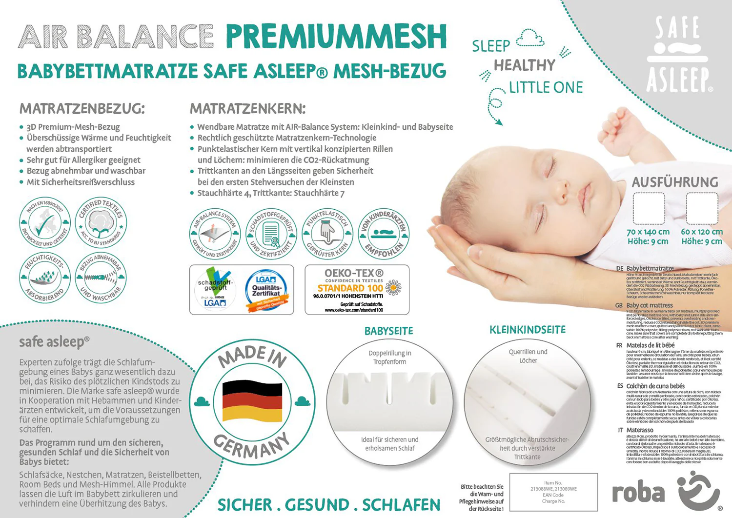 Babybettmatratze 'safe asleep®', AIR BALANCE PREMIUMMESH, 60 x 120 x 9 cm, optimales Schlafklima - Image 13