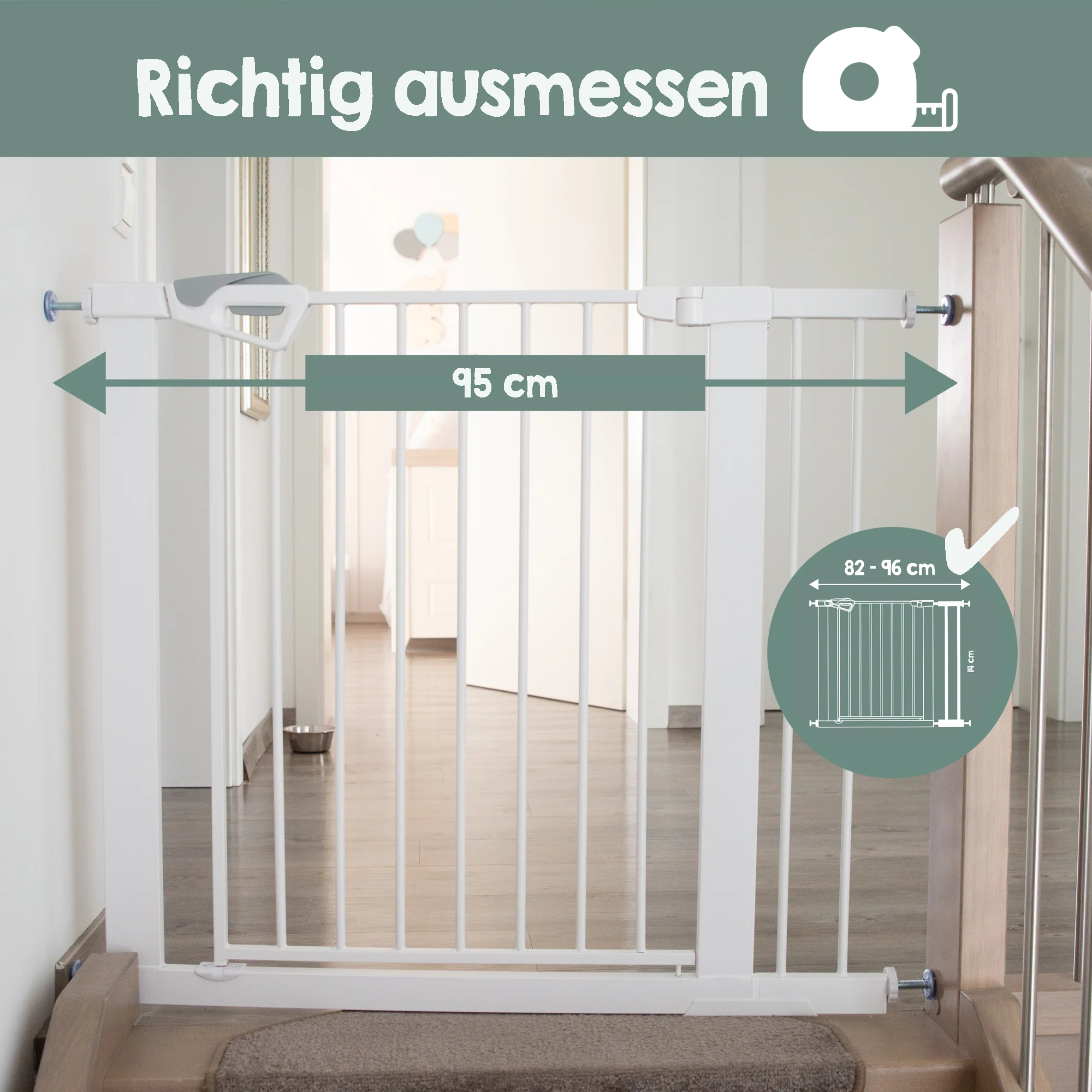 EasySafe+ Tür- & Treppenschutzgitter - Breite 75-82 cm - Erweiterbar bis 110 cm - Weiß - Image 3
