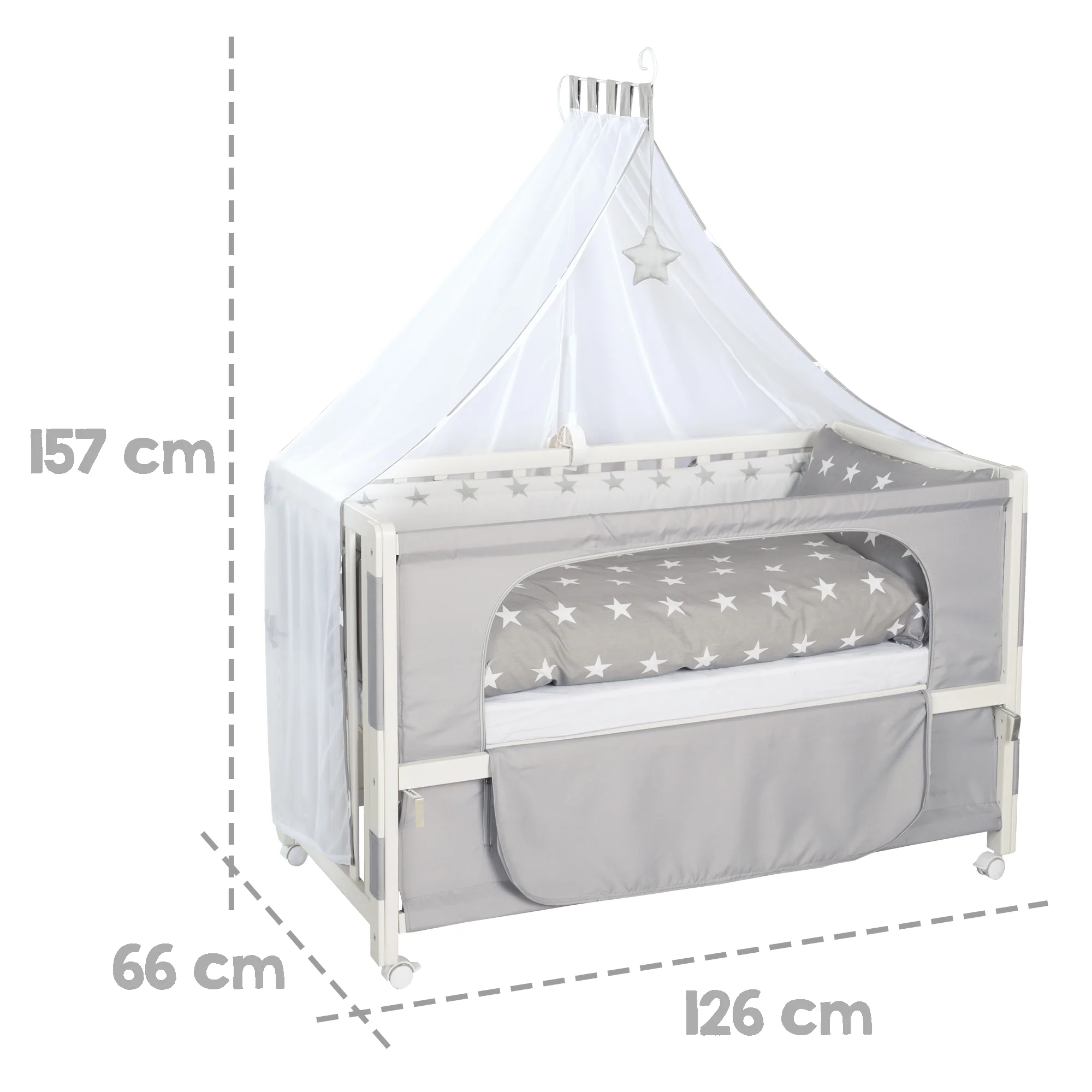 Room Bed 'Little Stars', 60 x 120 cm, Beistellbett zum Elternbett mit kompletter Ausstattung - Image 4