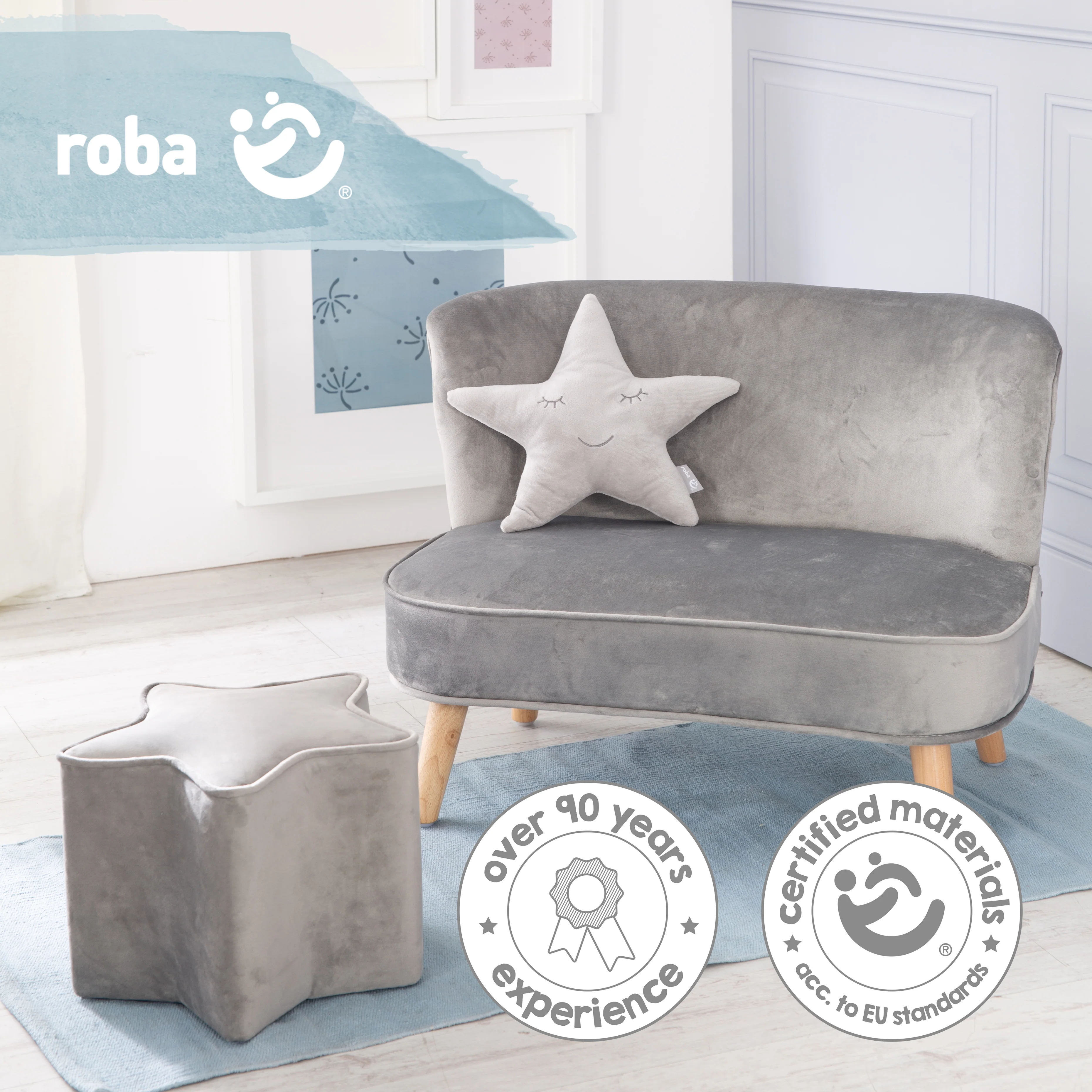 Bundle 'Lil Sofa' inkl. Kindersofa, Sternenhocker, Dekokissen Stern in silbergrau - Image 8