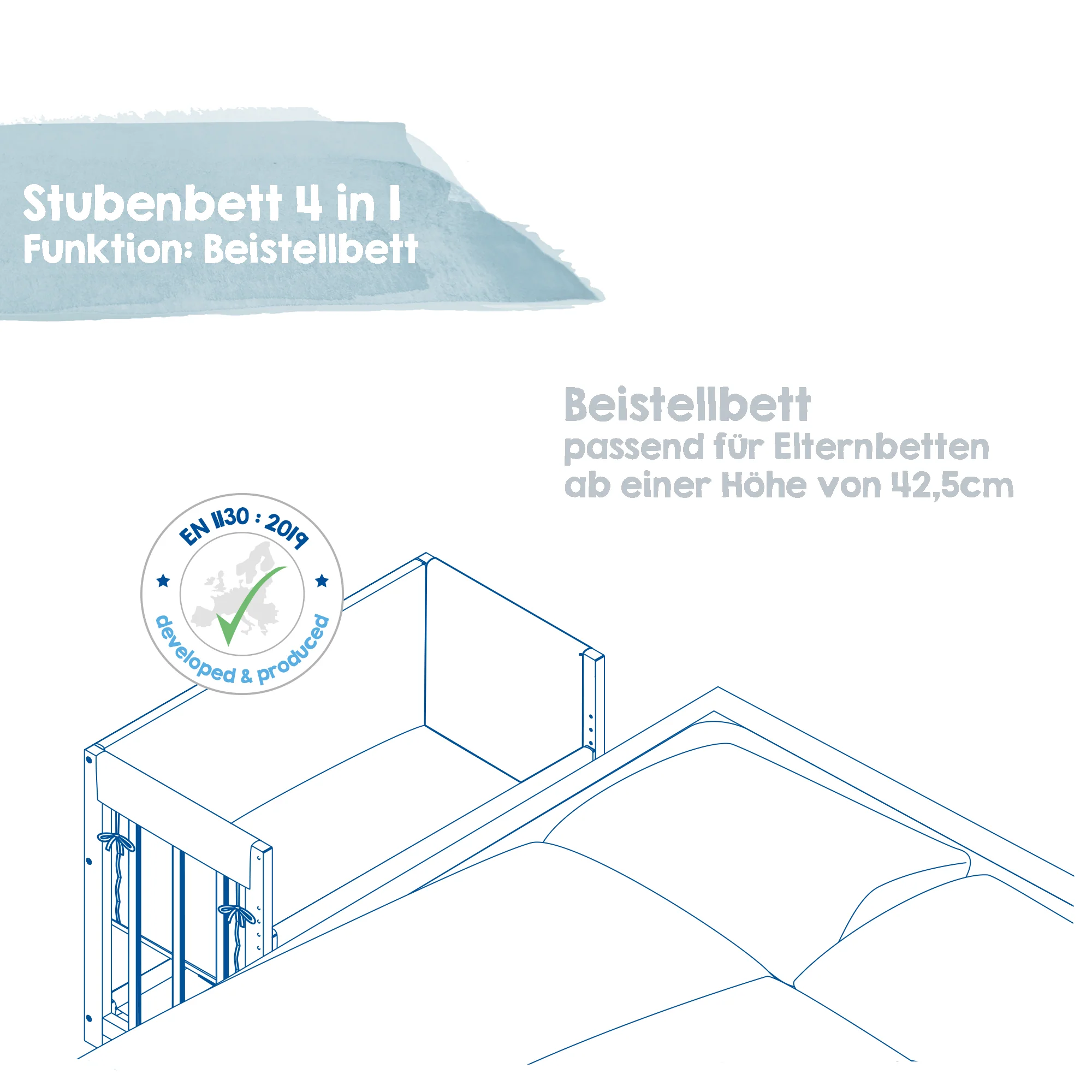Stuben- & Beistellbett 'Adam & Eule' 4 in 1, Babybett, Wiege & Kinderbank, weiß - Image 10