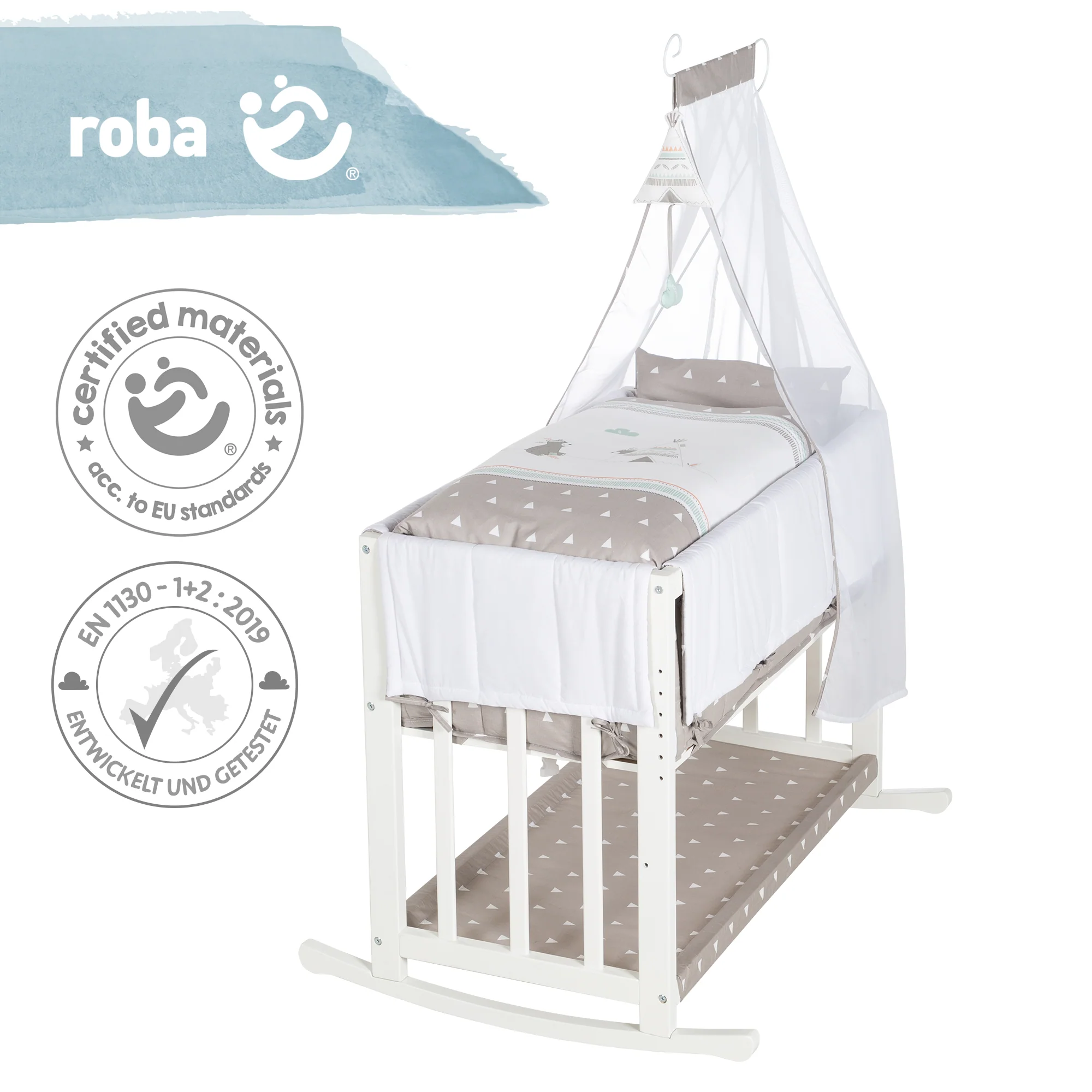 Stuben- & Beistellbett 'Indibär' 4 in 1, Babybett, Wiege & Kinderbank, weiß - Image 12