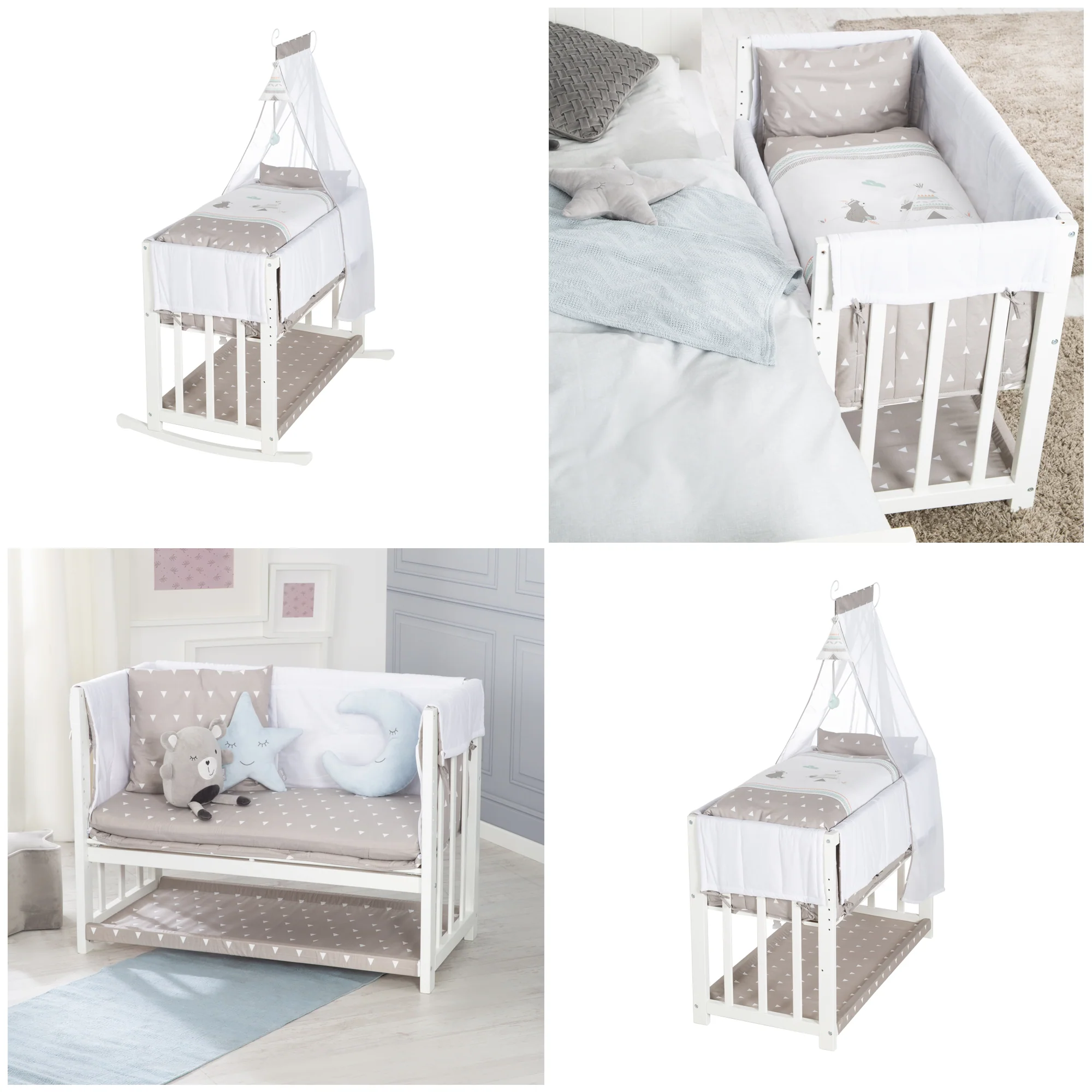 Stuben- & Beistellbett 'Indibär' 4 in 1, Babybett, Wiege & Kinderbank, weiß - Image 7