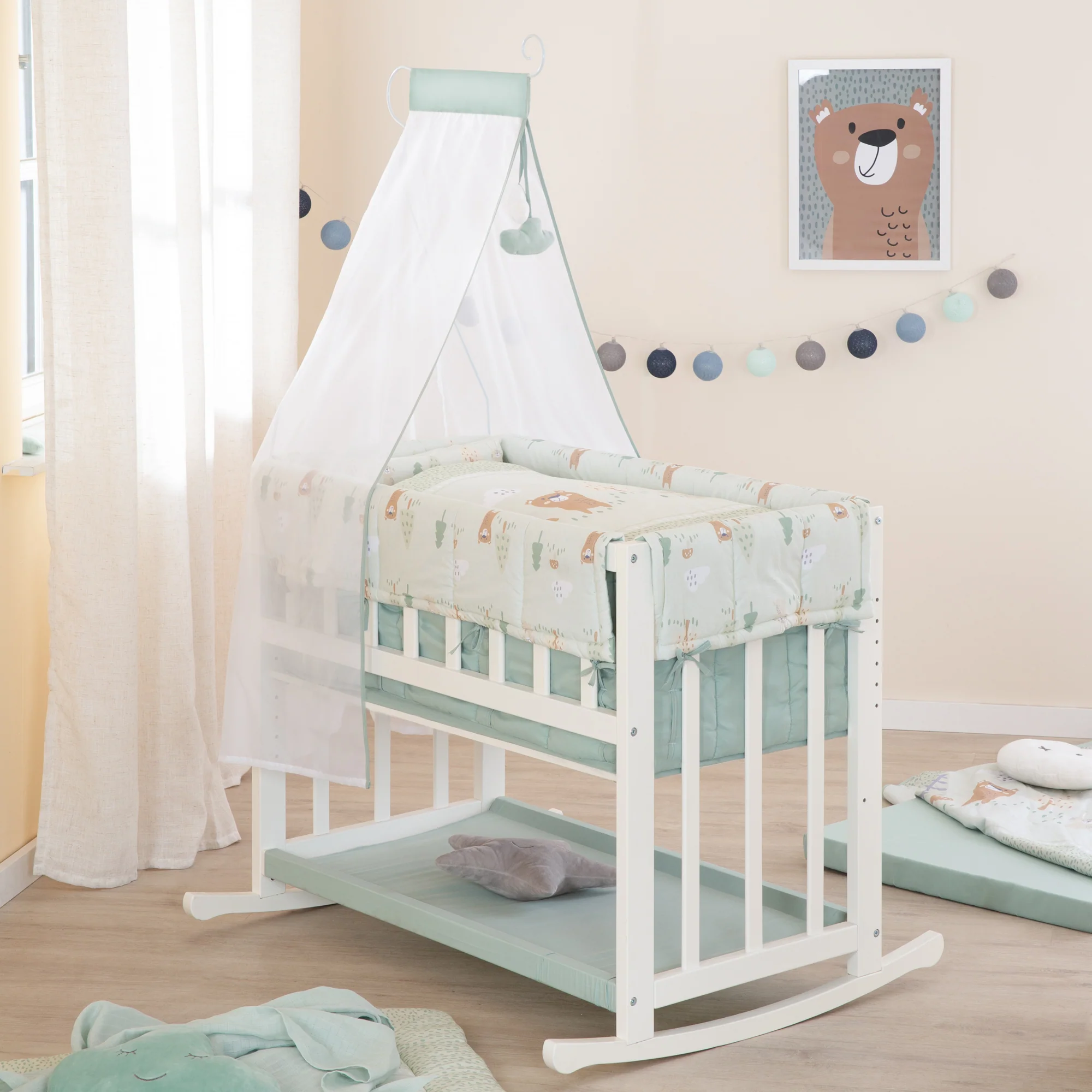 Stubenbett 4 in 1 'Woodland Buddies' inkl. textiler Ausstattung - Weiß / Pastellgrün - Image 12