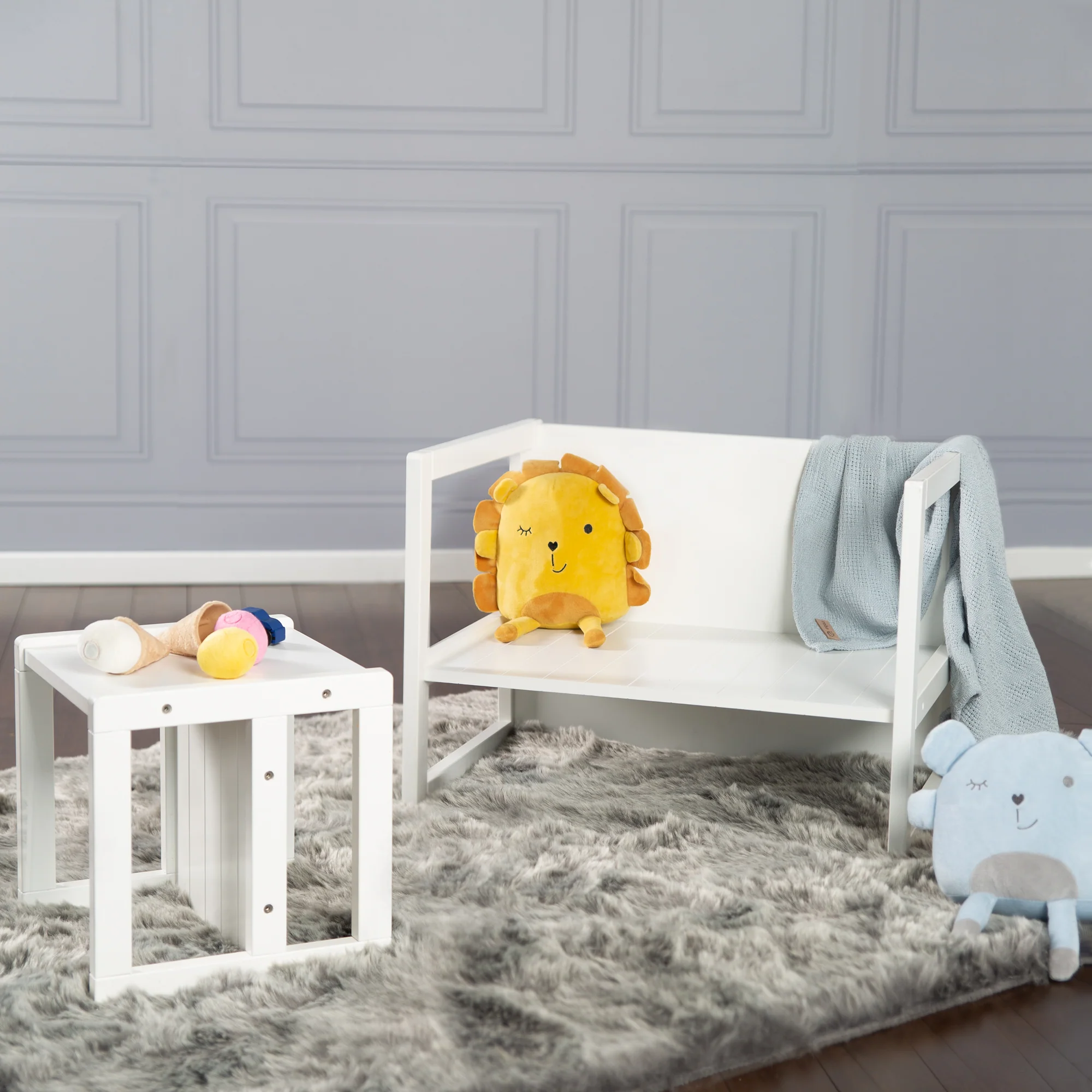 Sitzhocker für Kinder im Landhausstil - Wendehocker mit 3 Sitzhöhen - Holz weiß - Image 3