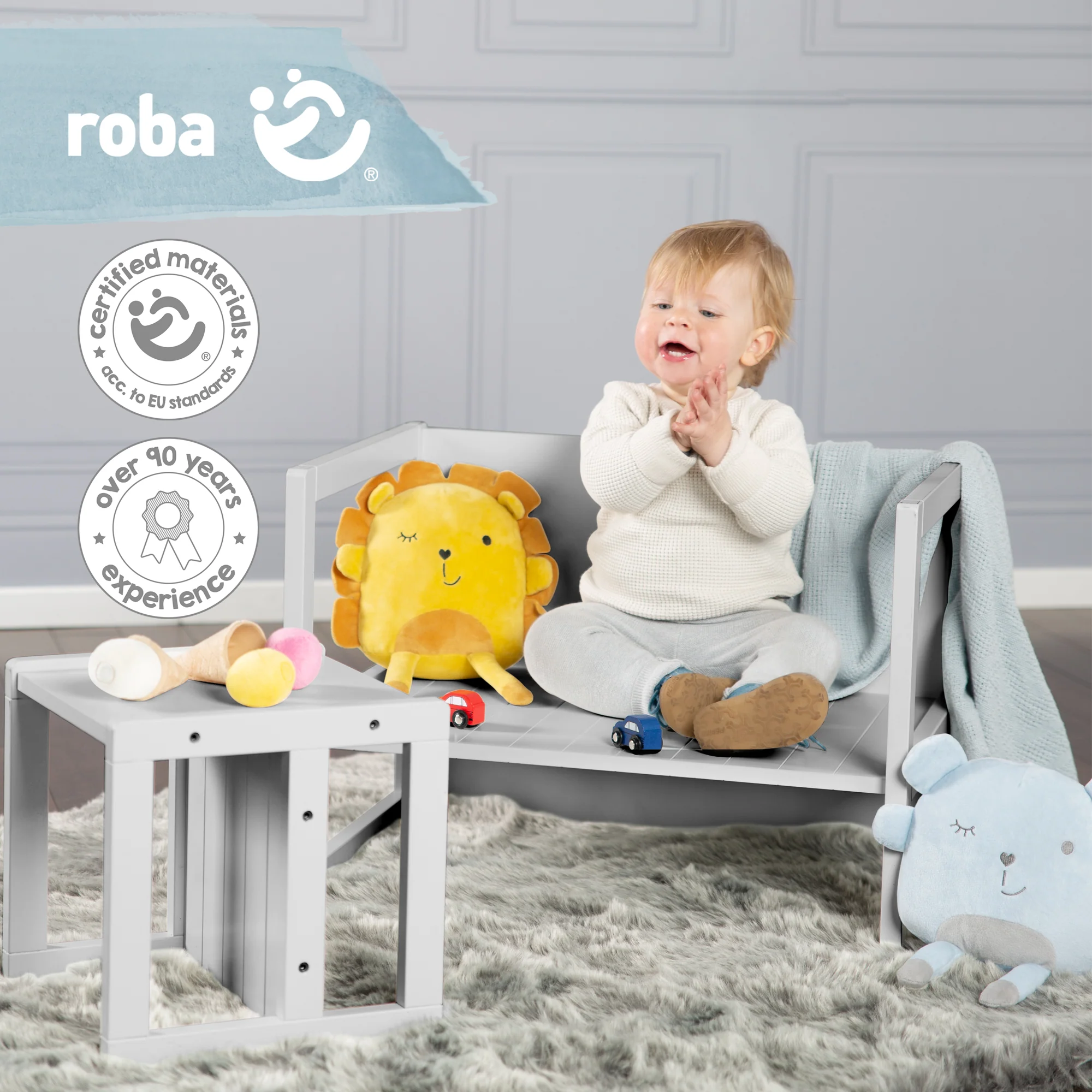 Sitzhocker für Kinder im Landhausstil - Wendehocker mit 3 Sitzhöhen - Holz grau - Image 6