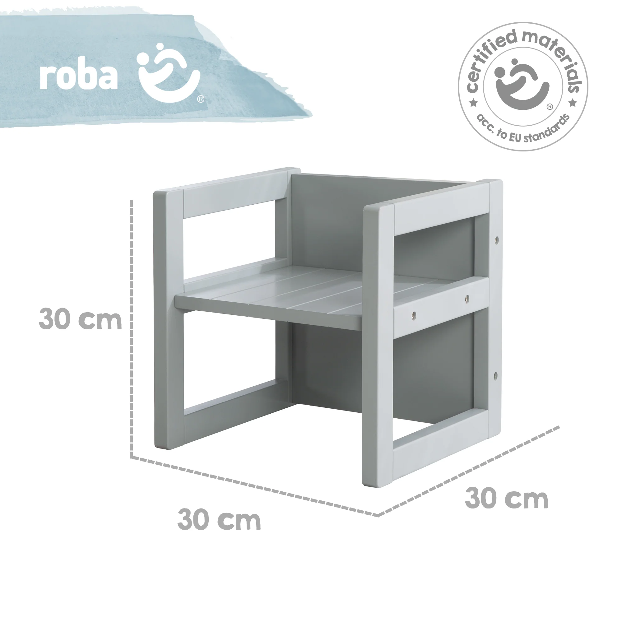 Sitzhocker für Kinder im Landhausstil - Wendehocker mit 3 Sitzhöhen - Holz grau - Image 7