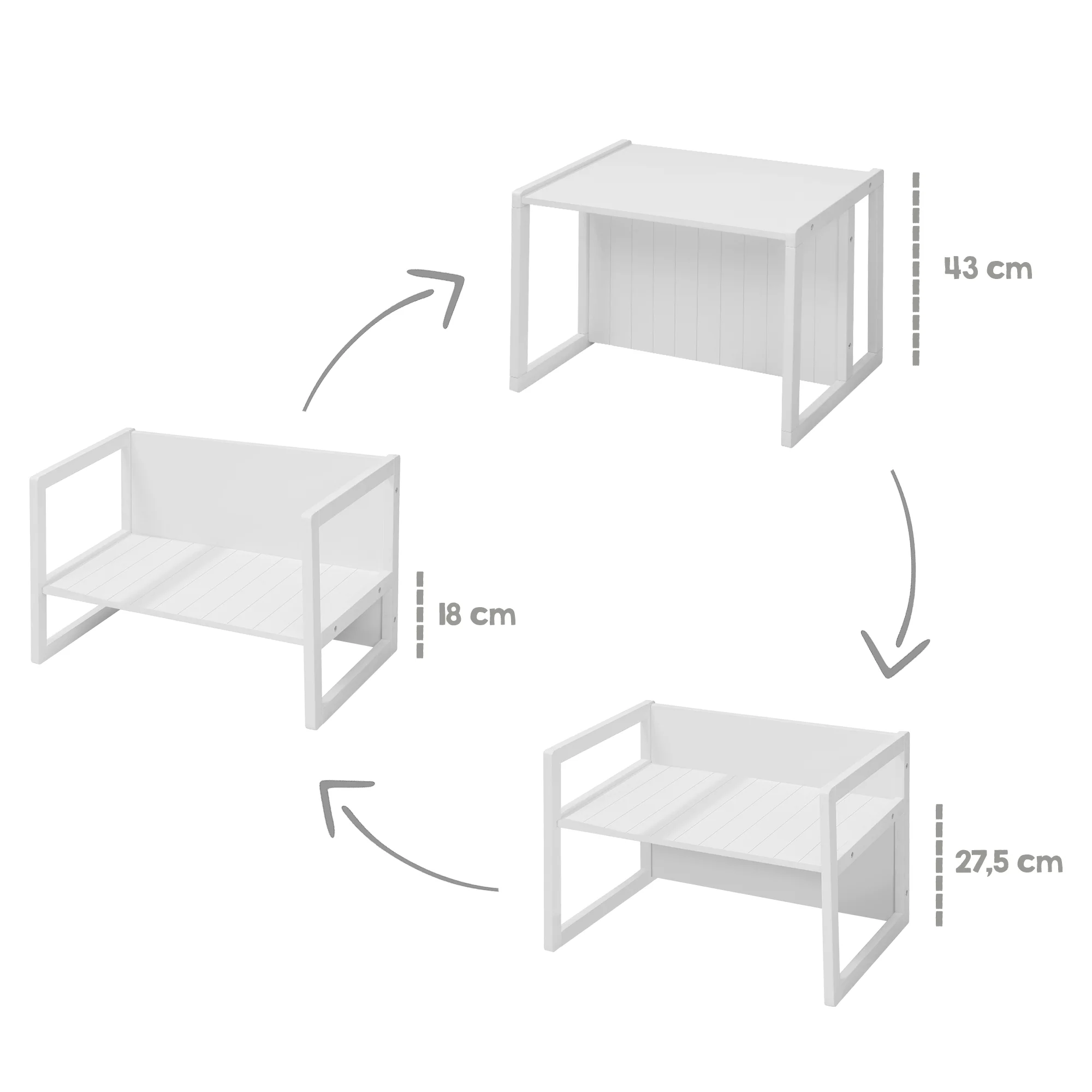 Sitzbank im Landhausstil - 2 Sitzhöhen oder als Kindertisch verwendbar - Weiß - Image 11