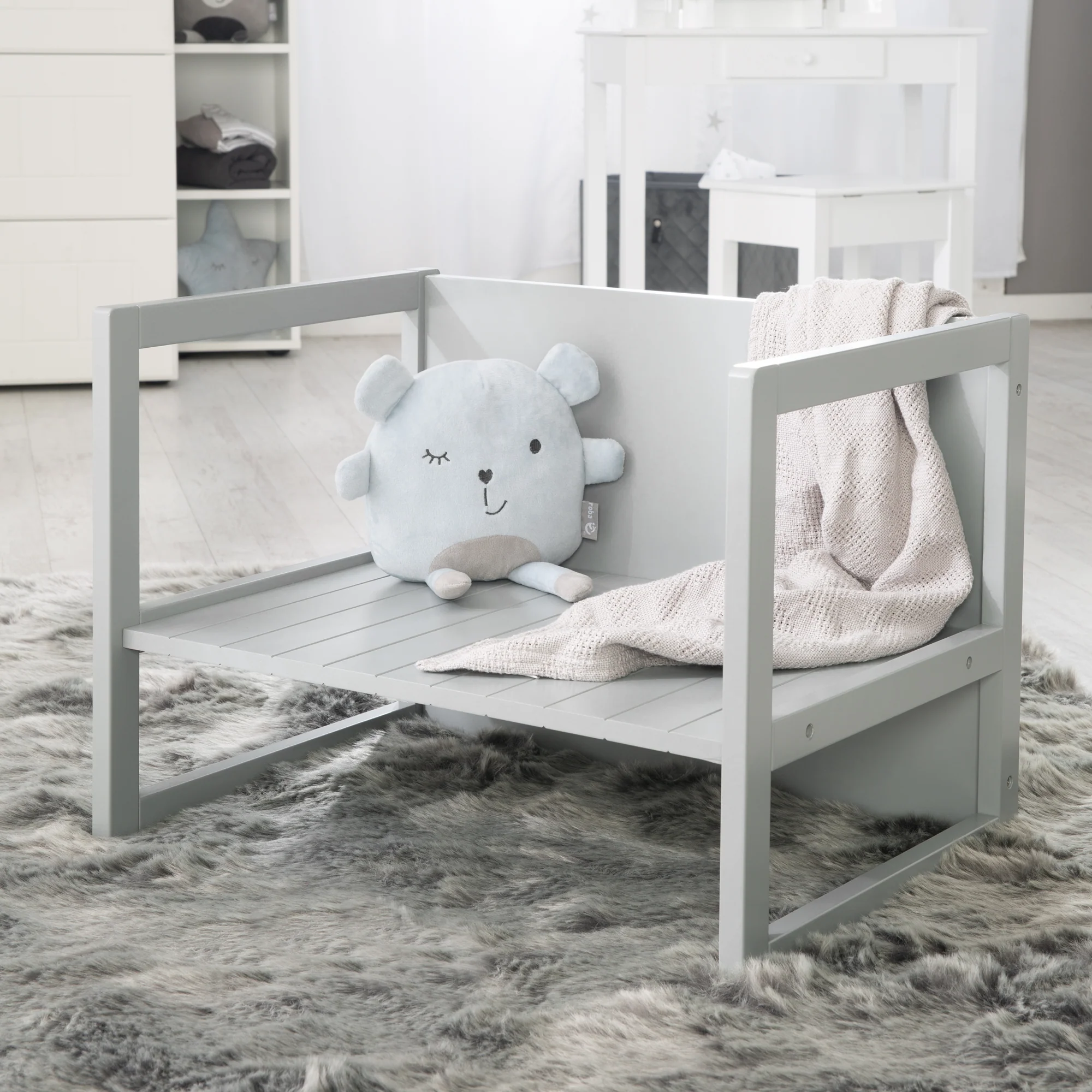 Sitzbank im Landhausstil - 2 Sitzhöhen oder als Kindertisch verwendbar - Grau - Image 3