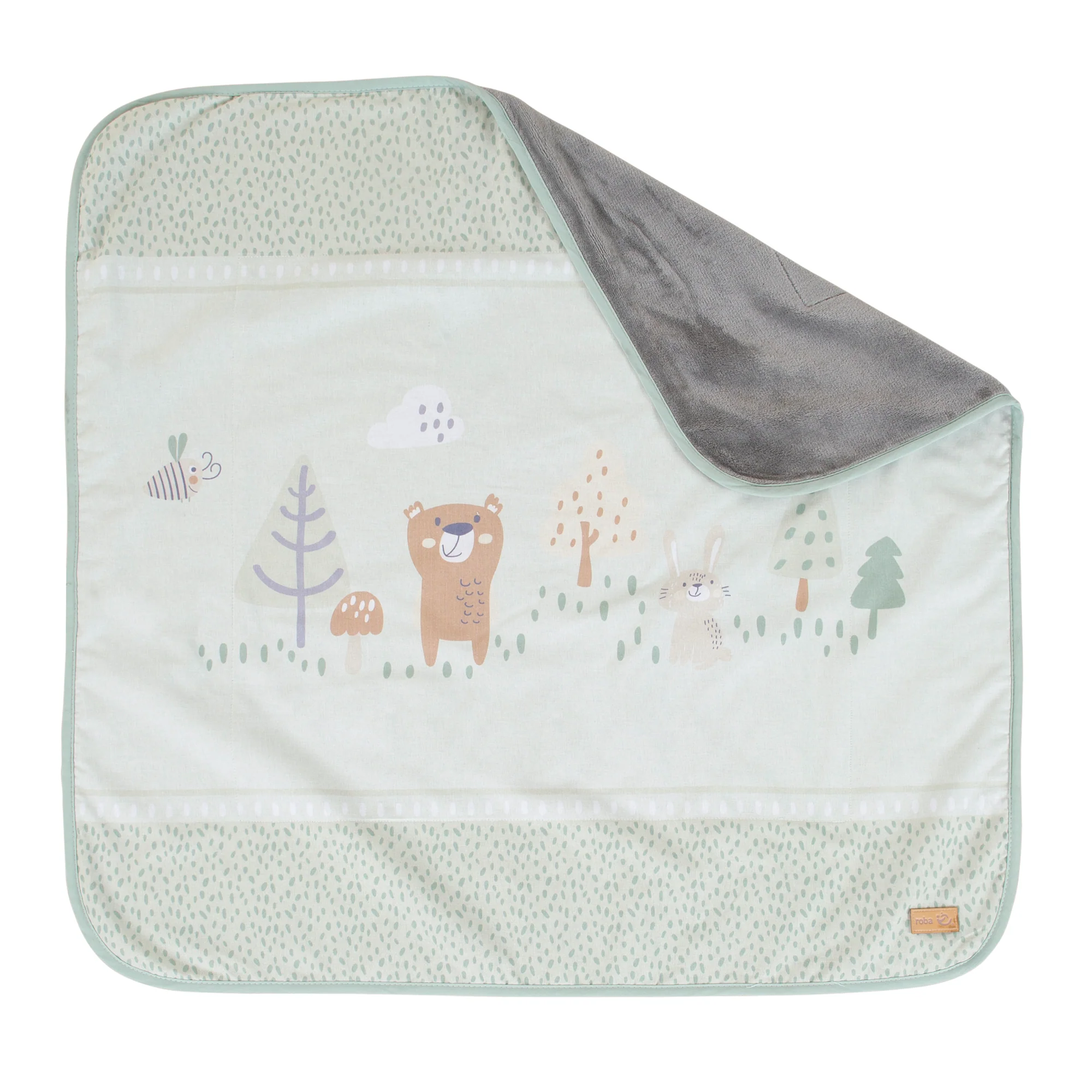 Babydecke 'Woodland Buddies' 80 x 80 cm - 2-seitige Decke - Pastellgrün & Silbergrau - Image 3