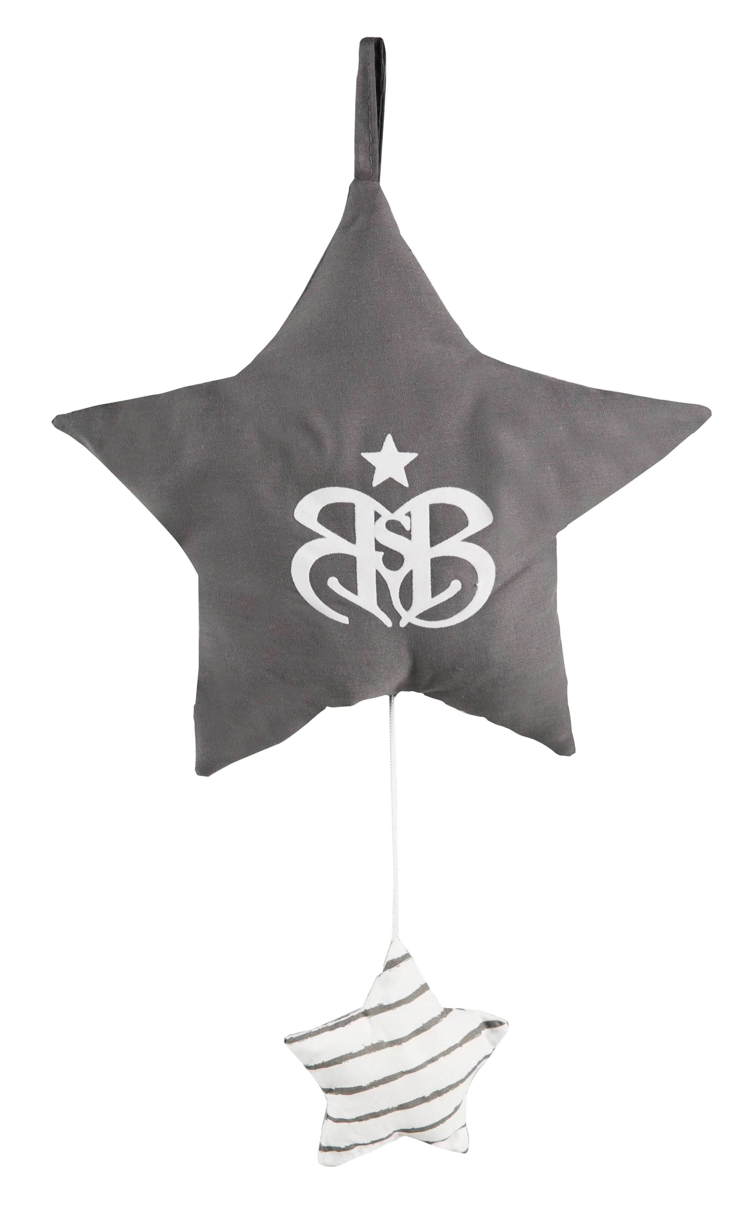 Spieluhr 'Rock Star Baby 3', Einschlafhilfe, Textil-Stern waschbar, Babyzimmer Deko grau / weiß