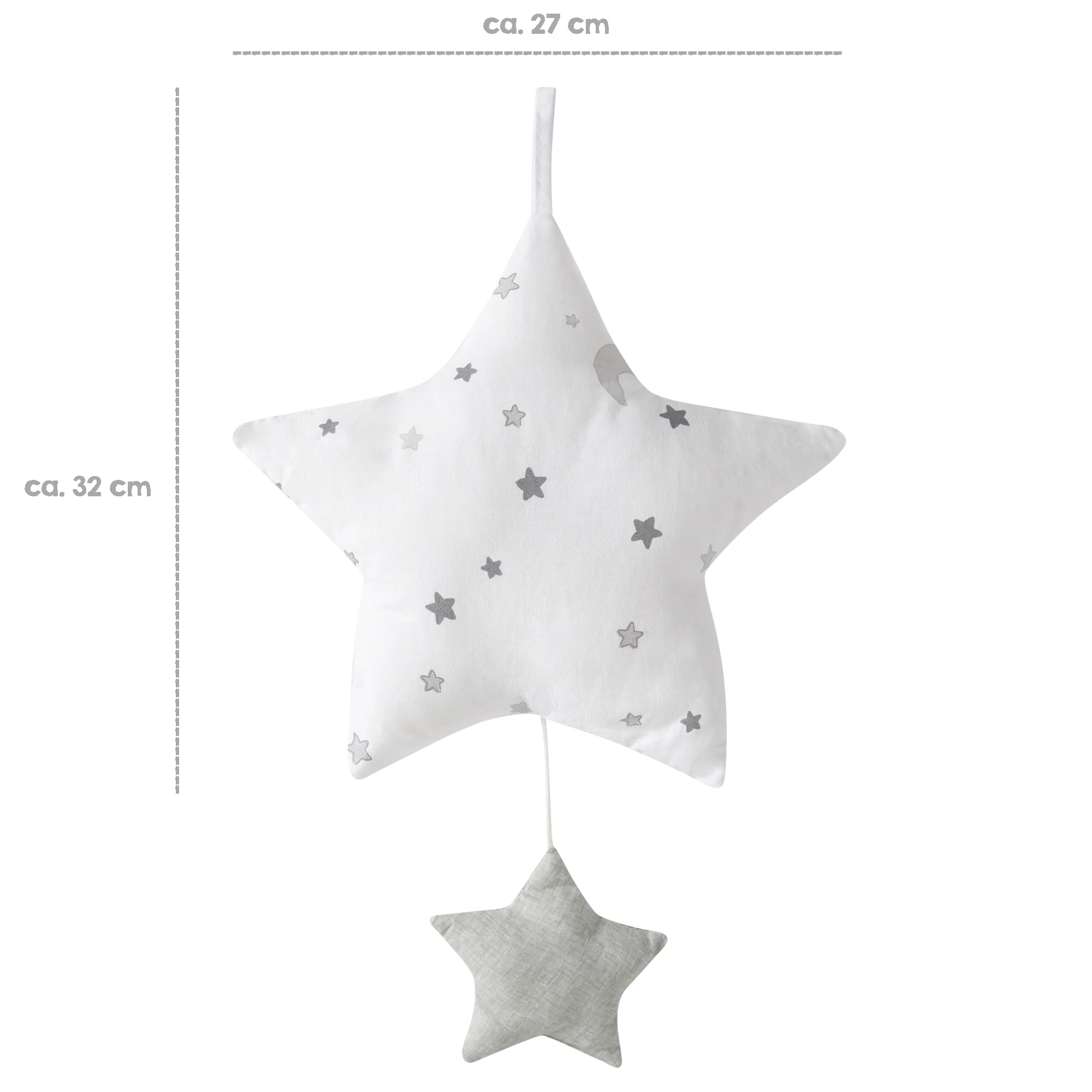 Spieluhr 'Sternenzauber grau', Einschlafhilfe, Textil-Stern waschbar, Babyzimmer Deko grau/weiß - Image 3
