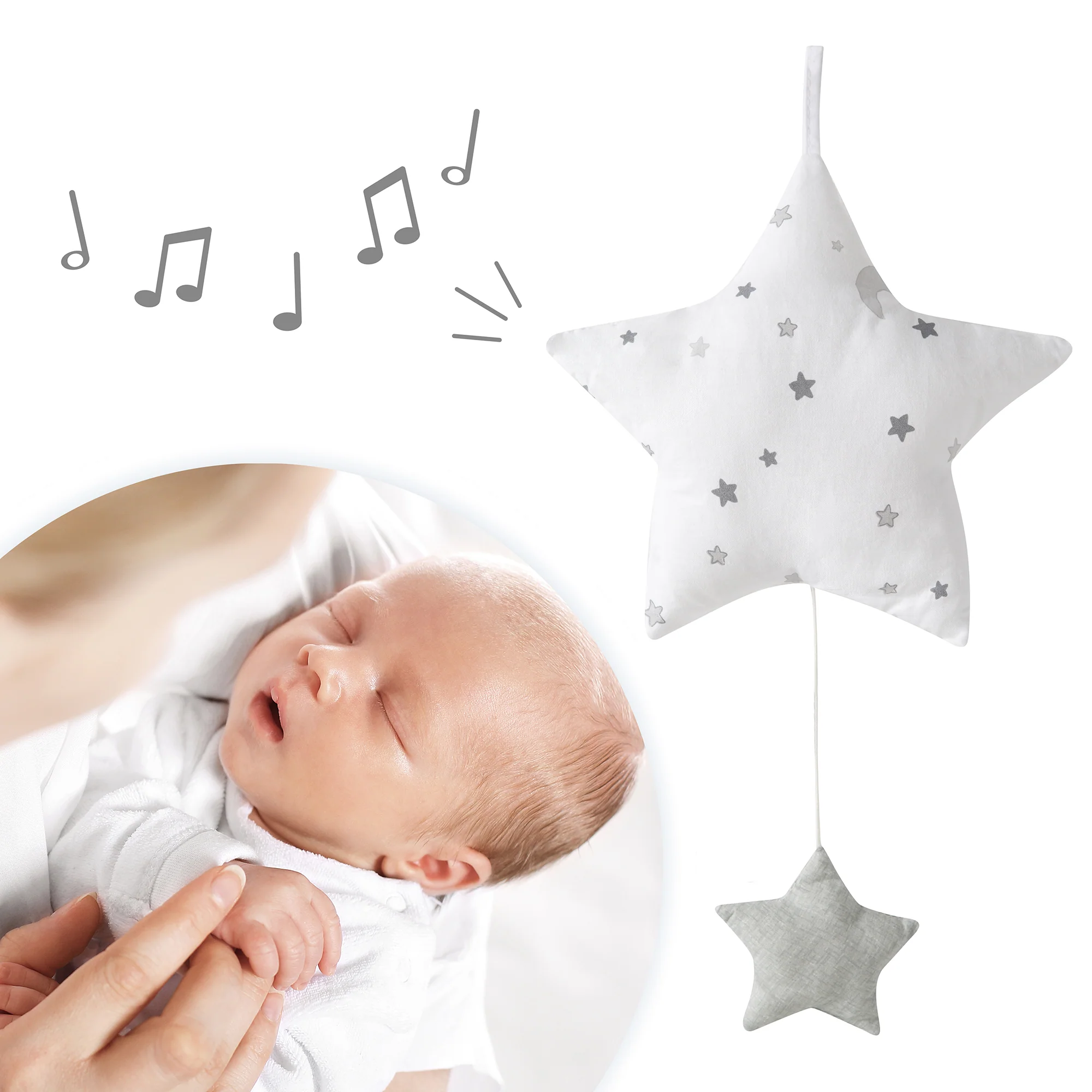 Spieluhr 'Sternenzauber grau', Einschlafhilfe, Textil-Stern waschbar, Babyzimmer Deko grau/weiß - Image 9