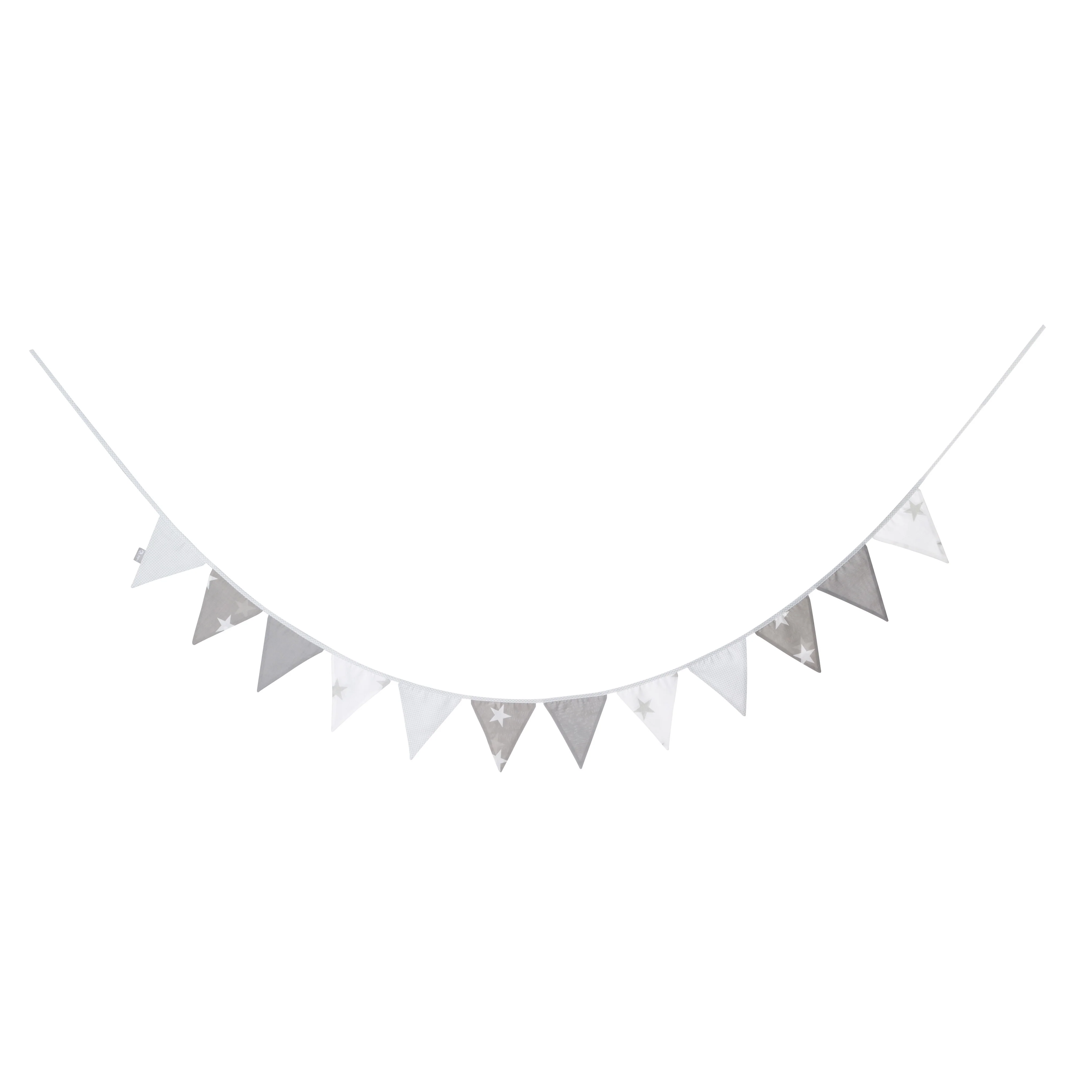 Wimpelkette 'Little Stars', 12 Wimpel (2 m), Länge Kette 3 m, Baby- & Kinderzimmer Deko grau/weiß