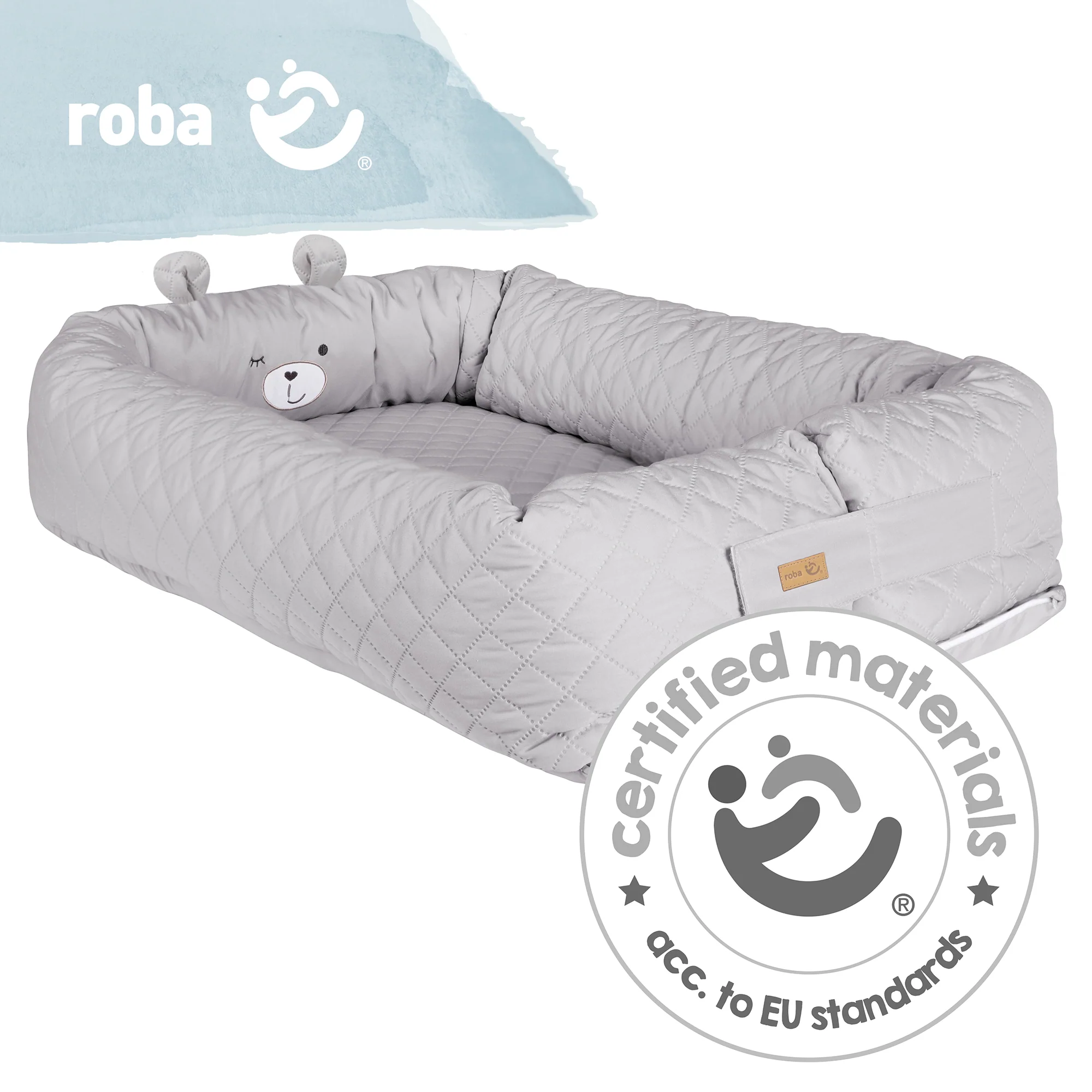 Babylounge 'roba Style' - Kuschelnest mit Bären-Gesicht 'Sammy' - Reisebett & Wickelauflage - Grau - Image 5