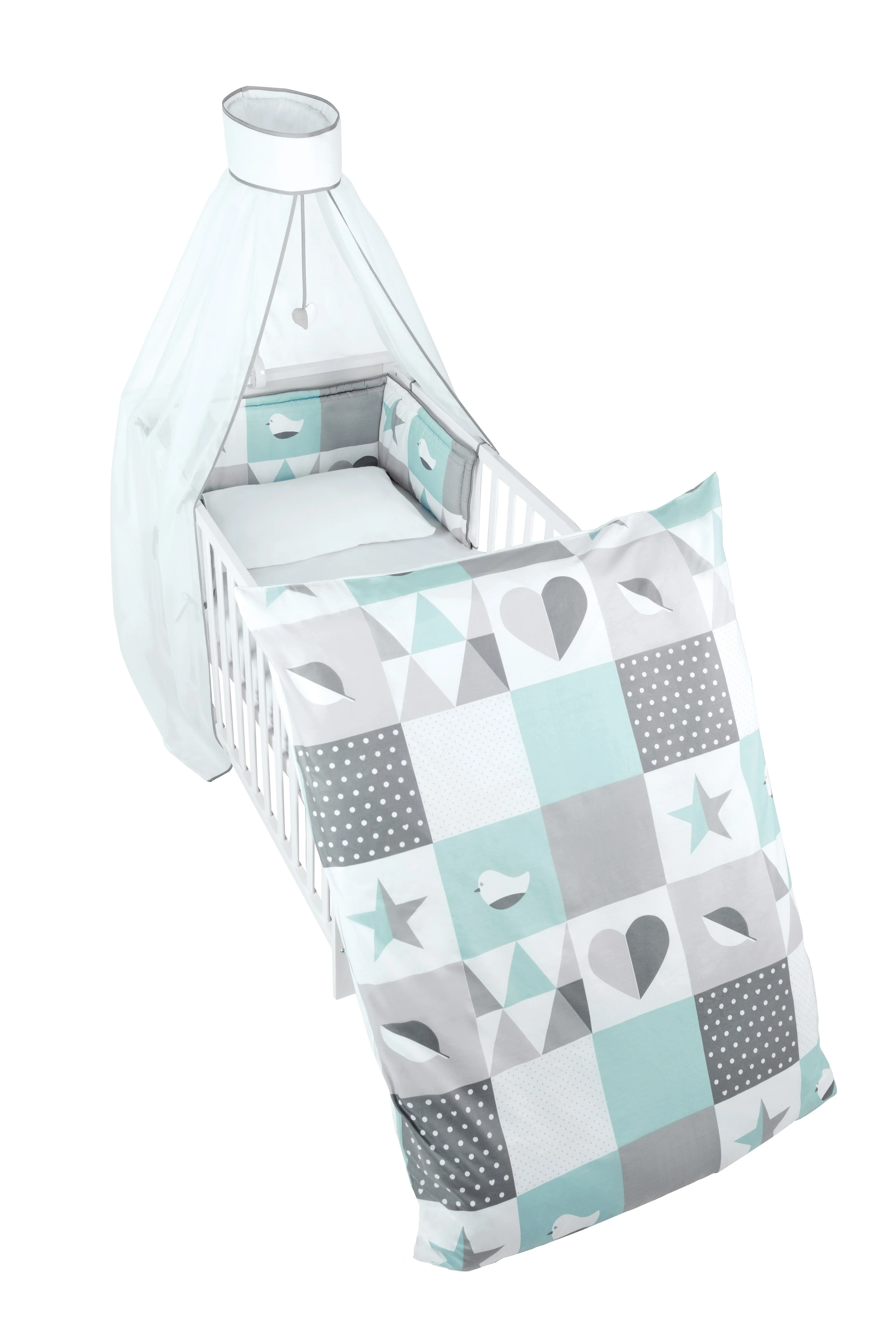 Kinderbettgarnitur 'Happy Patch mint', 4-tlg Bettwäsche 100 x 135 cm, Nest & Himmel