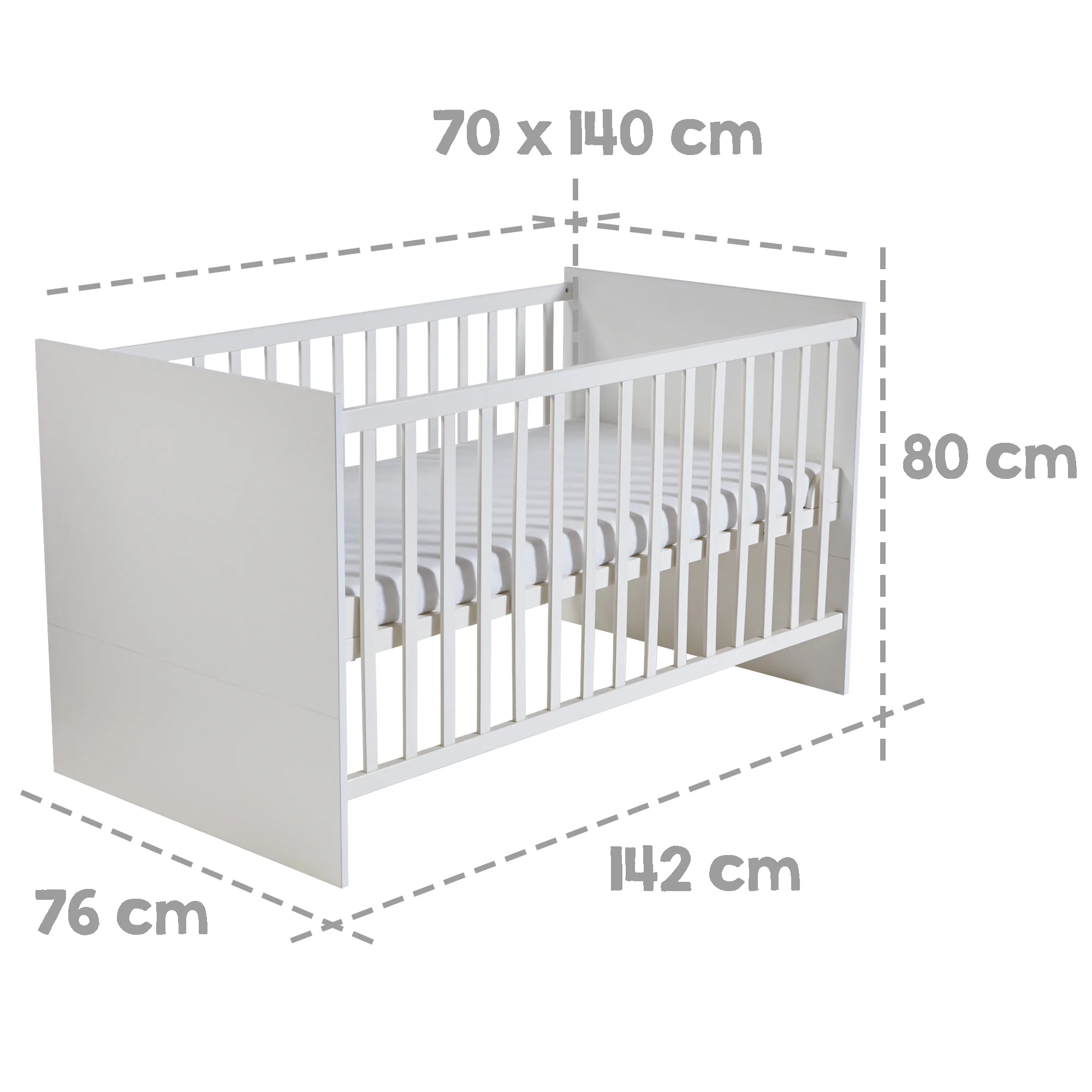 Möbelset 'Maren' 2-teilig - Kombi-Bett 70x140 + Wickelkommode schmal - Weiß - Image 6