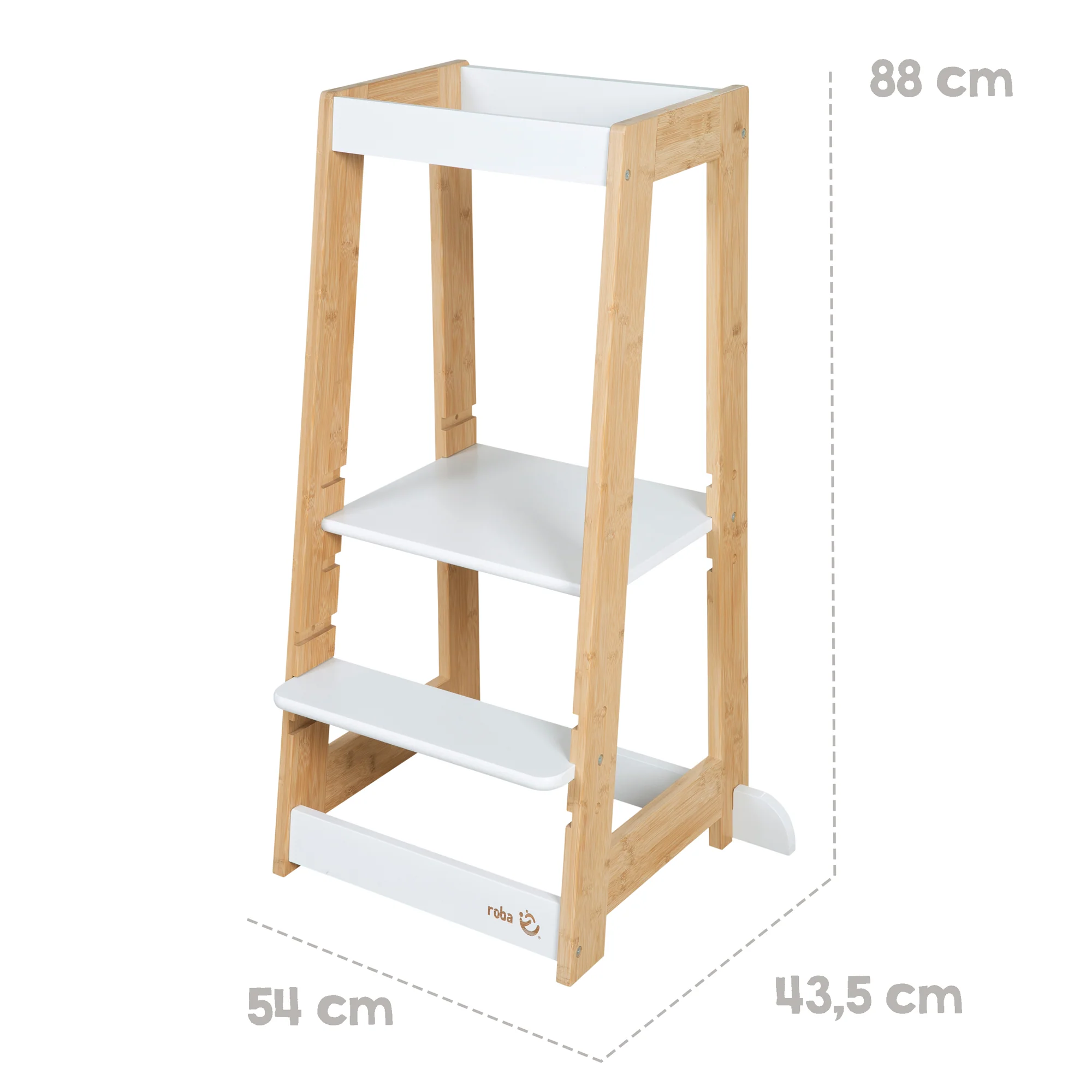 Lernturm für Kinder aus Holz - Bis 80 kg belastbar - Weiß / Bambus - Image 9