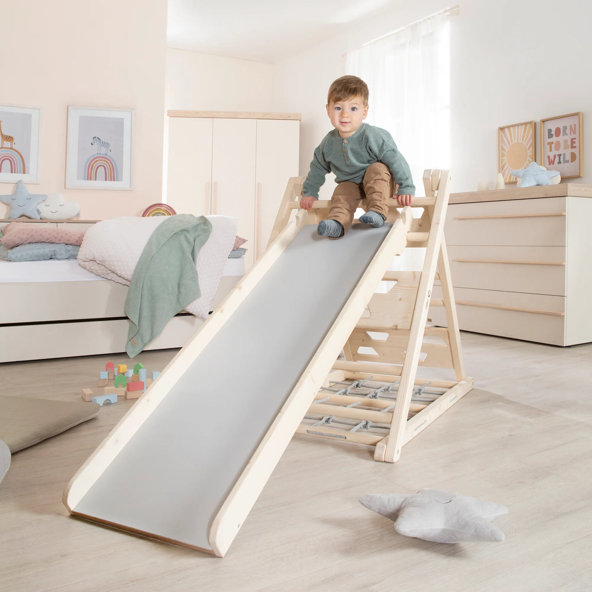 Rutschbrett aus Holz - Zubehör für Kletterdreieck & Spielturm - Natur / Grau - Image 4
