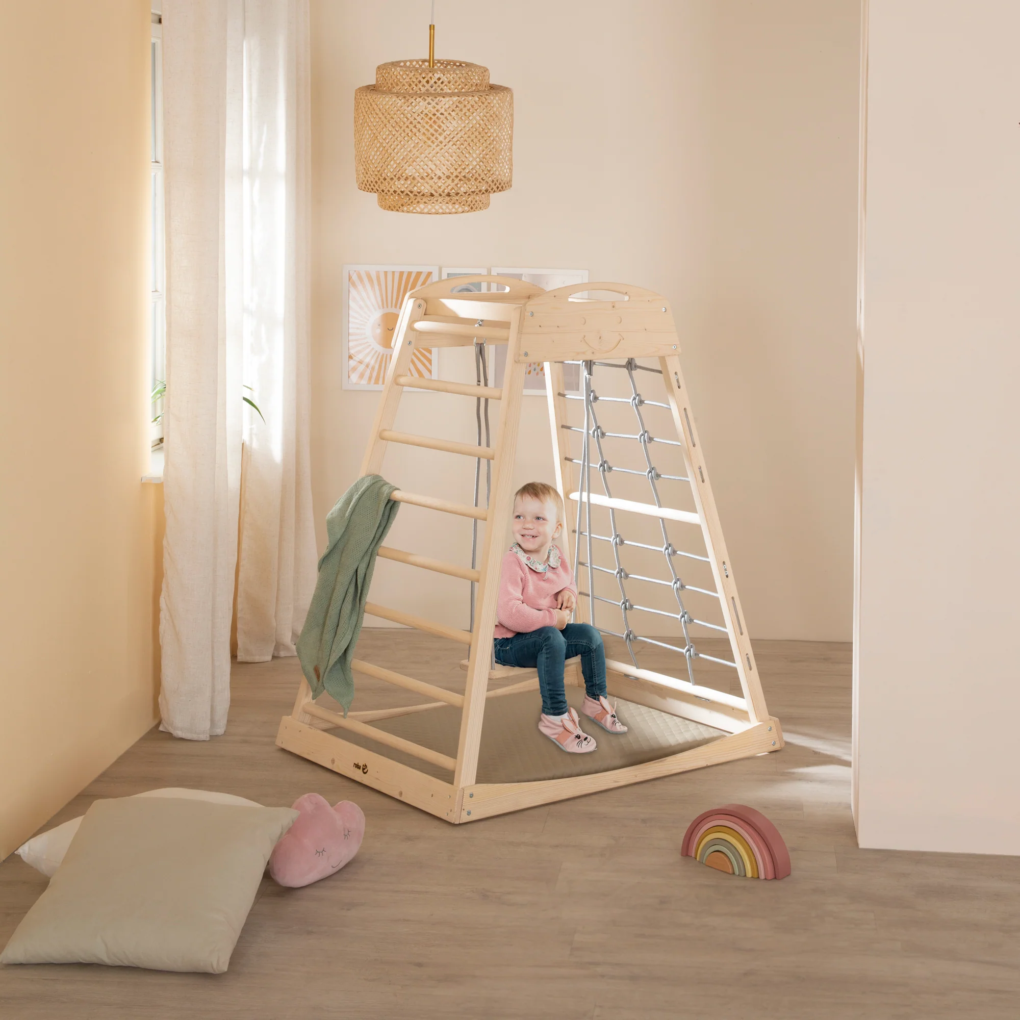 Set Indoor Spielturm inkl. komplettem Zubehör - Holz natur / Grau - Image 2