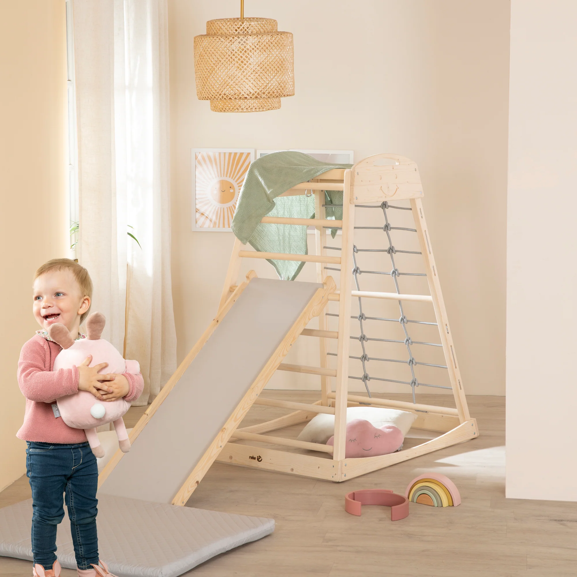 Set Indoor Spielturm inkl. komplettem Zubehör - Holz natur / Grau - Image 8