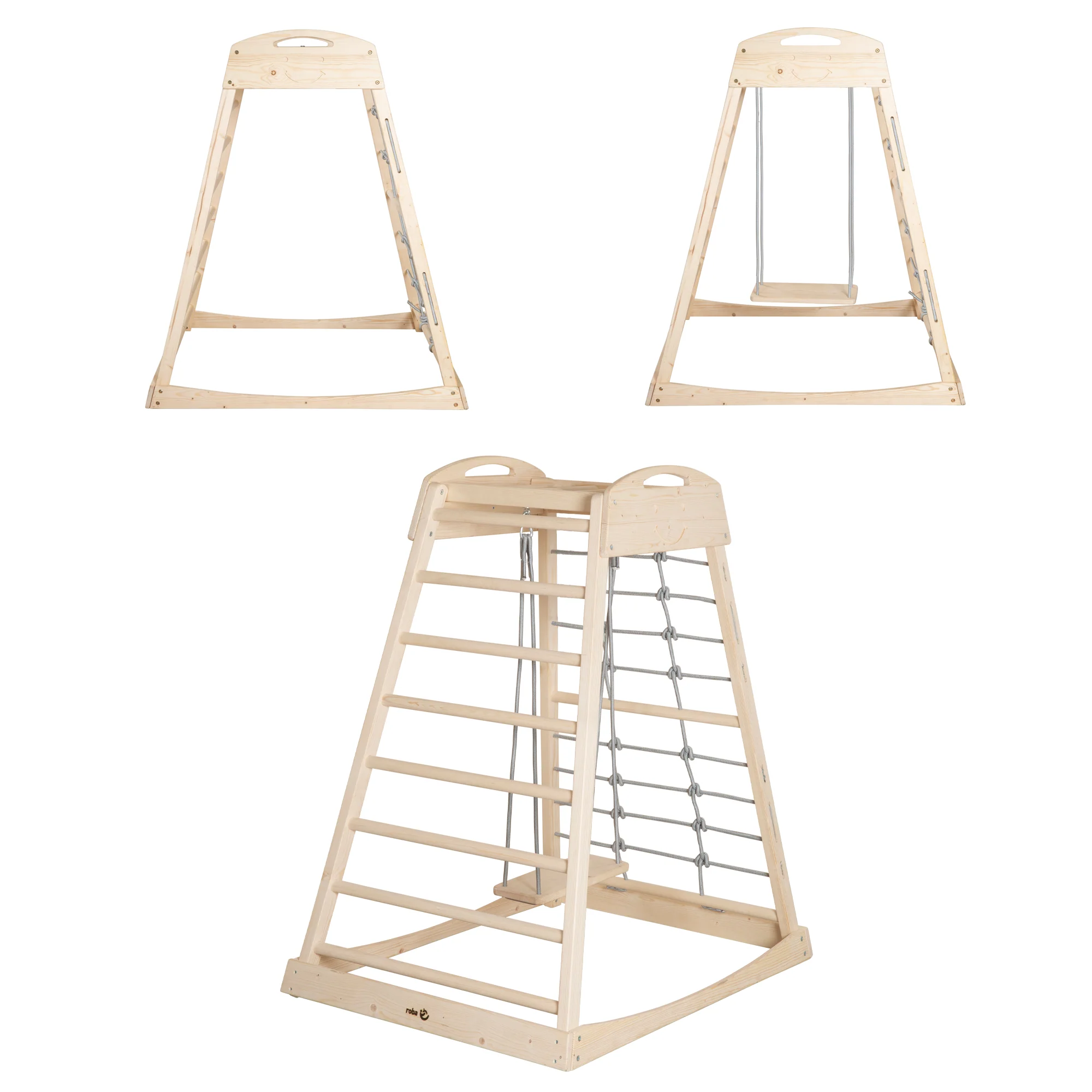 Indoor-Spielturm aus Holz inkl. Schaukel - Natur / Grau - Image 8