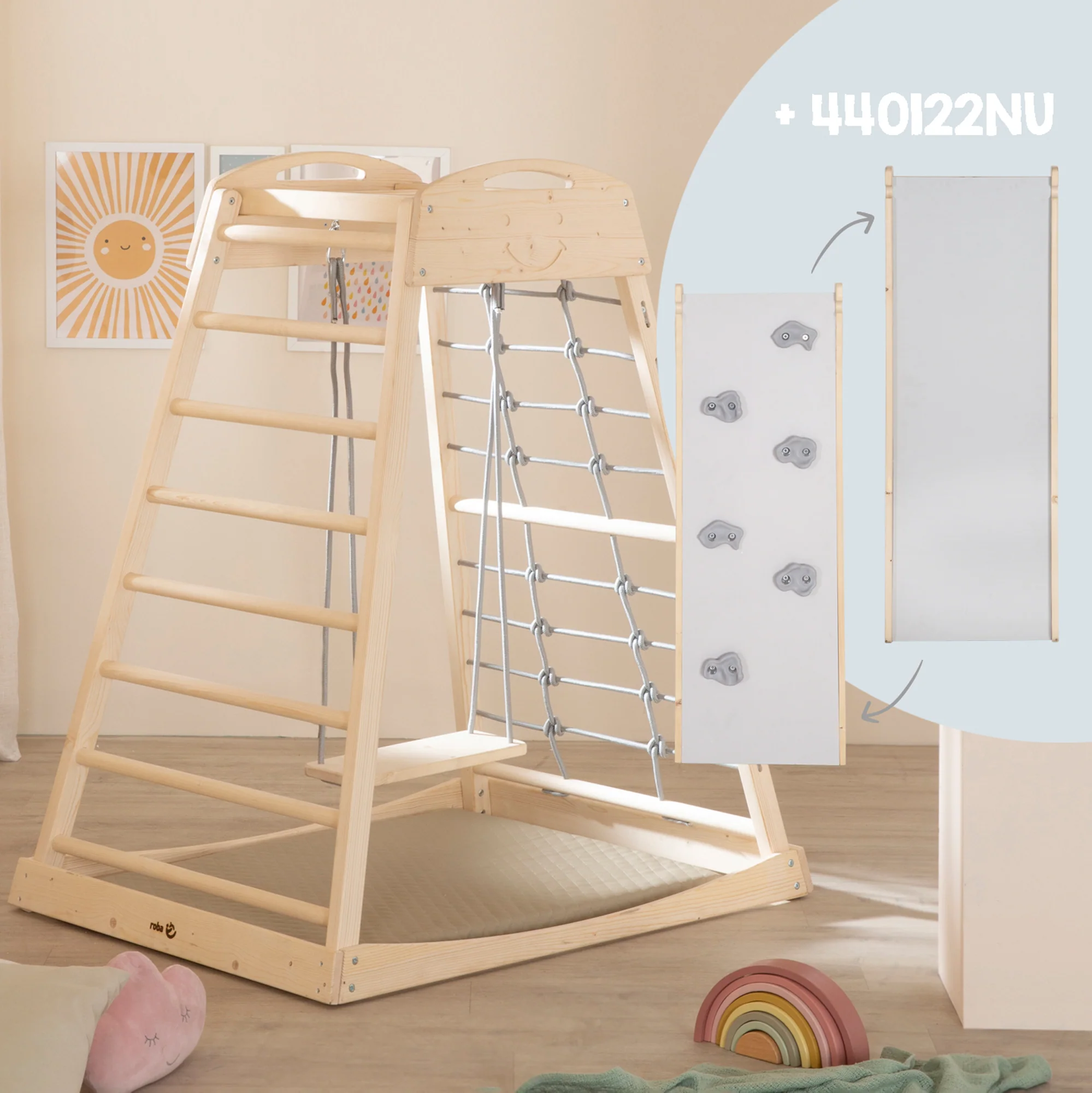 Indoor-Spielturm aus Holz inkl. Schaukel - Natur / Grau - Image 9