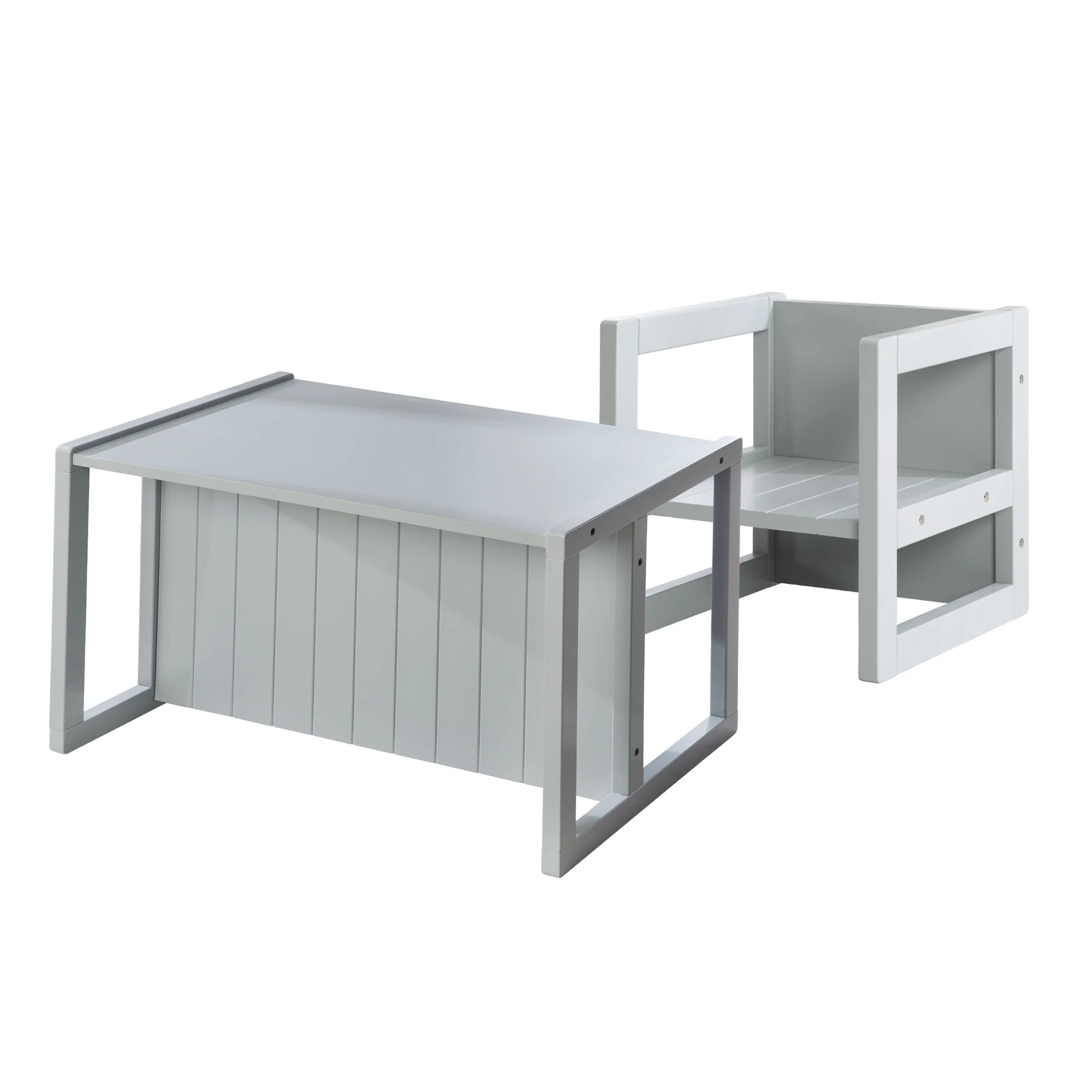 Kindersitzgruppe im Landhausstil, Hocker + Tisch, drehbare Sitzmöbel in Grau - Image 3