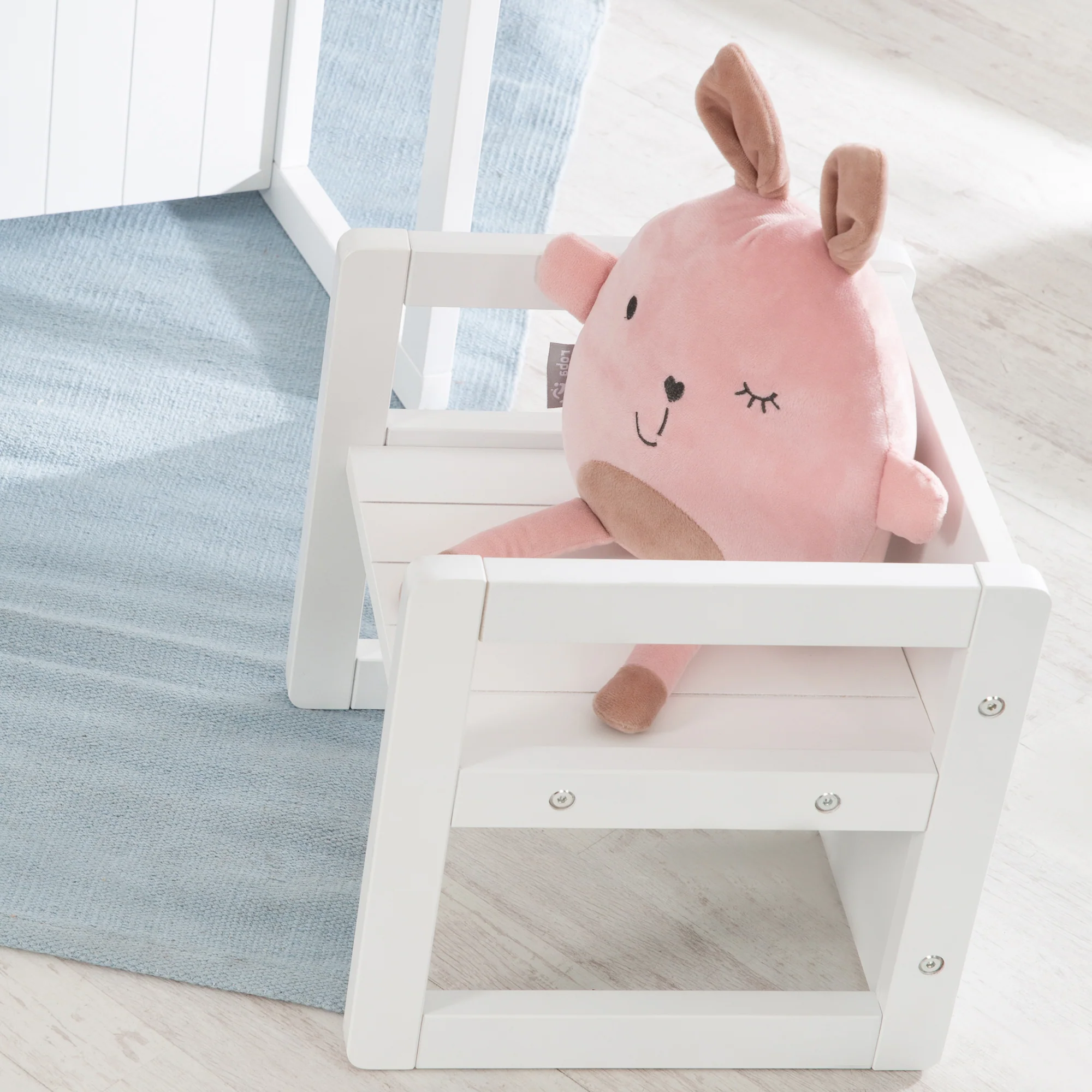 Kindersitzgruppe im Landhausstil, Hocker + Tisch, drehbare Sitzmöbel in Weiß - Image 7