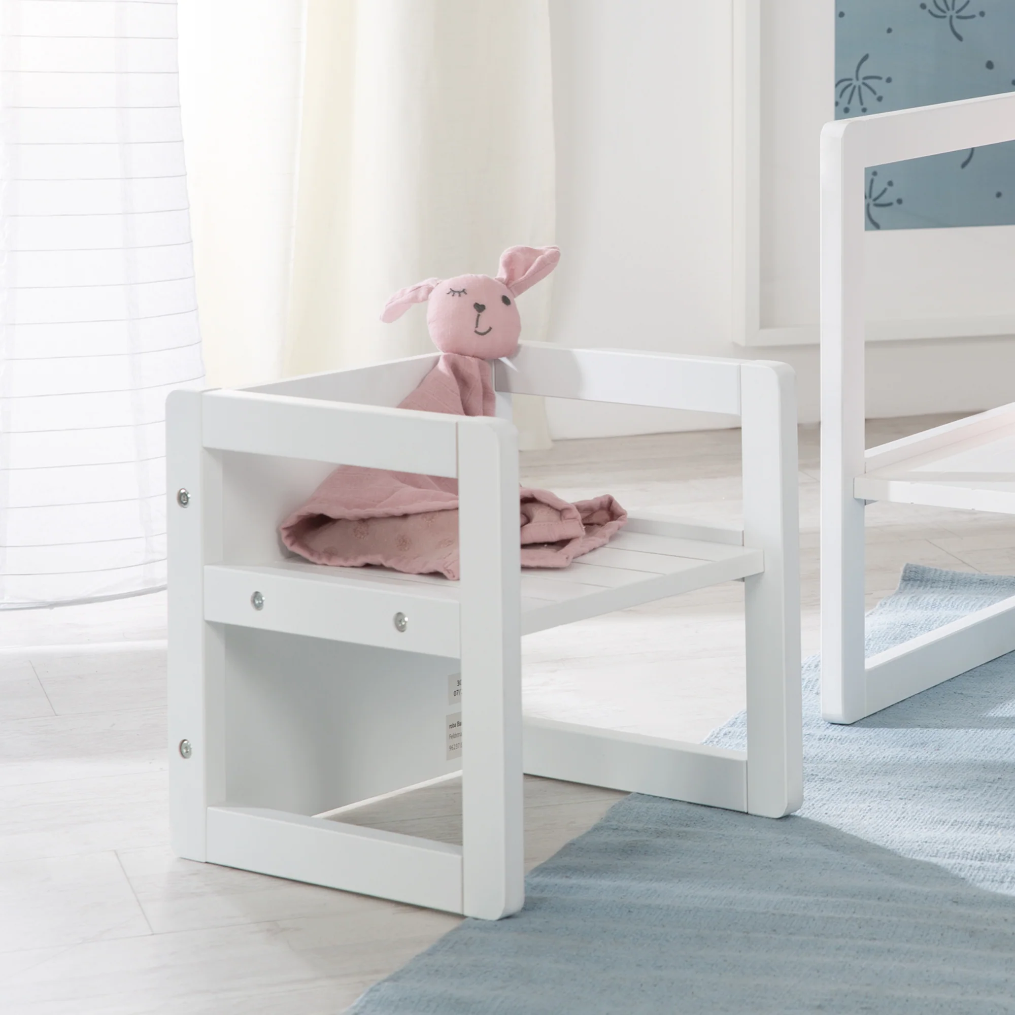Sitzgruppe im Landhausstil für Kinder, 2 Hocker & eine zum Tisch umwandelbarer Kinderbank, weiß - Image 6