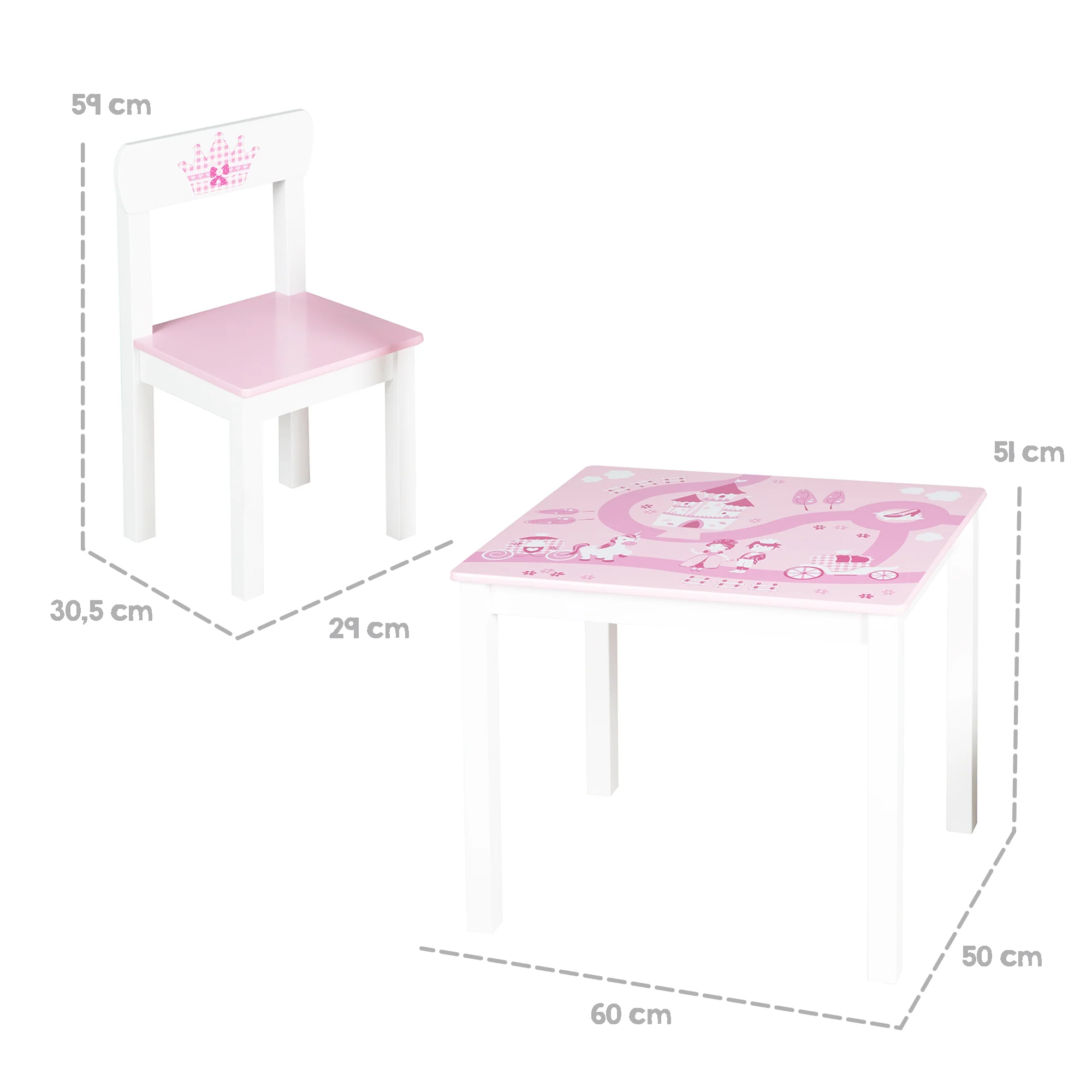 Kindersitzgruppe 'Krone', 2 Kinderstühlen & 1 Tisch, mit Prinzessin/Schloß/Einhorn, rosa - Image 4