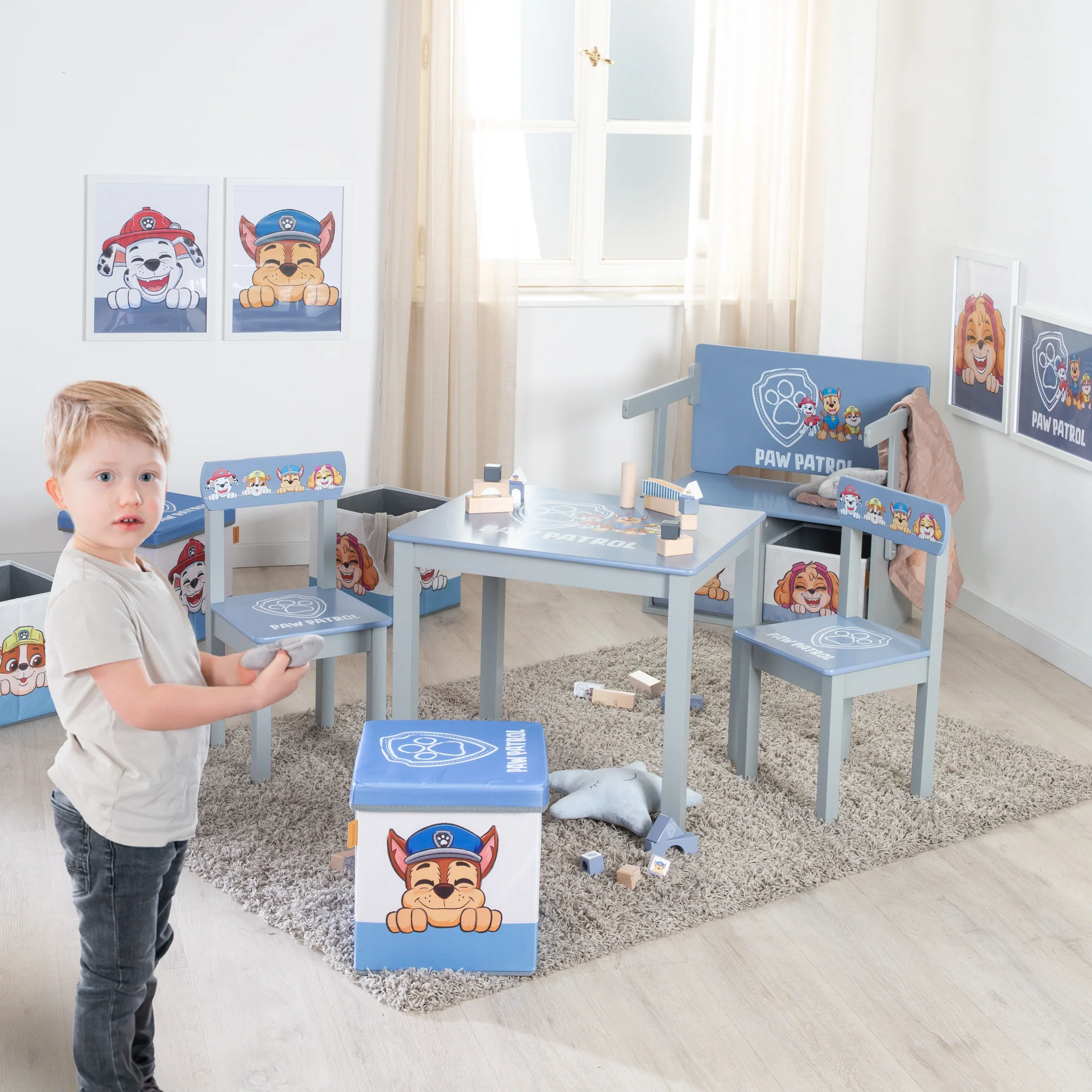 Kindersitzgruppe 'Paw Patrol' - 2 Kinderstühle & Tisch für Kinder - Blau / Grau - Image 5