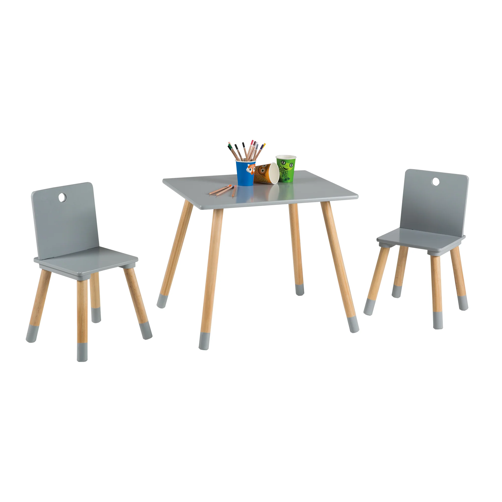 Kindersitzgruppe, Kindermöbel Set, 2 Kinderstühle & 1 Tisch, Sitzgarnitur Holz, grau lackiert - Image 3