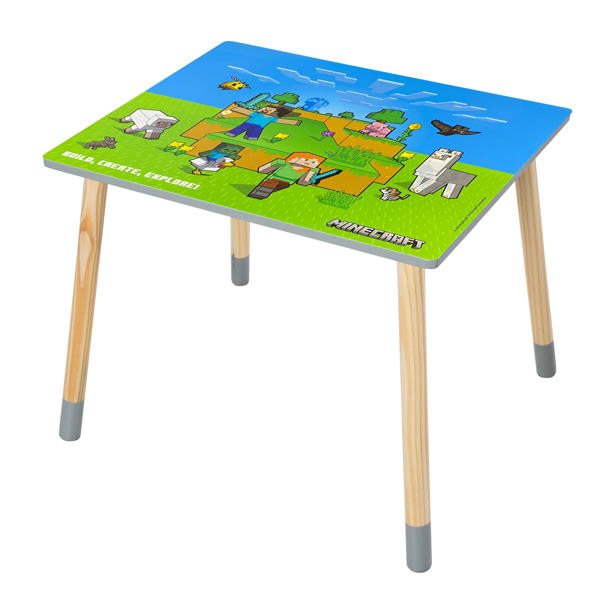 Kindersitzgruppe 'Minecraft' - Tisch mit 2 Stühlen aus Holz - Grün / Blau - Image 2