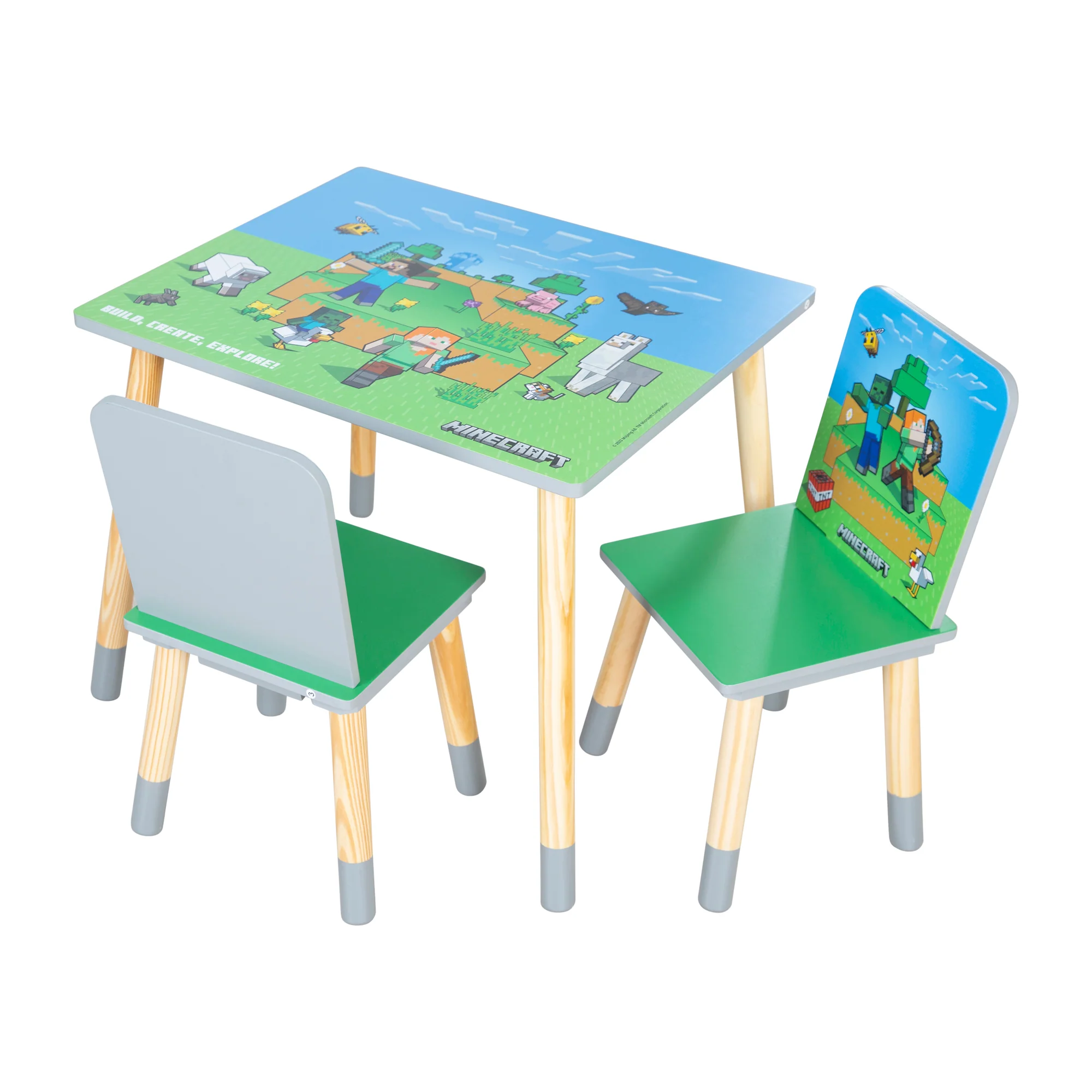 Kindersitzgruppe 'Minecraft' - Tisch mit 2 Stühlen aus Holz - Grün / Blau - Image 8
