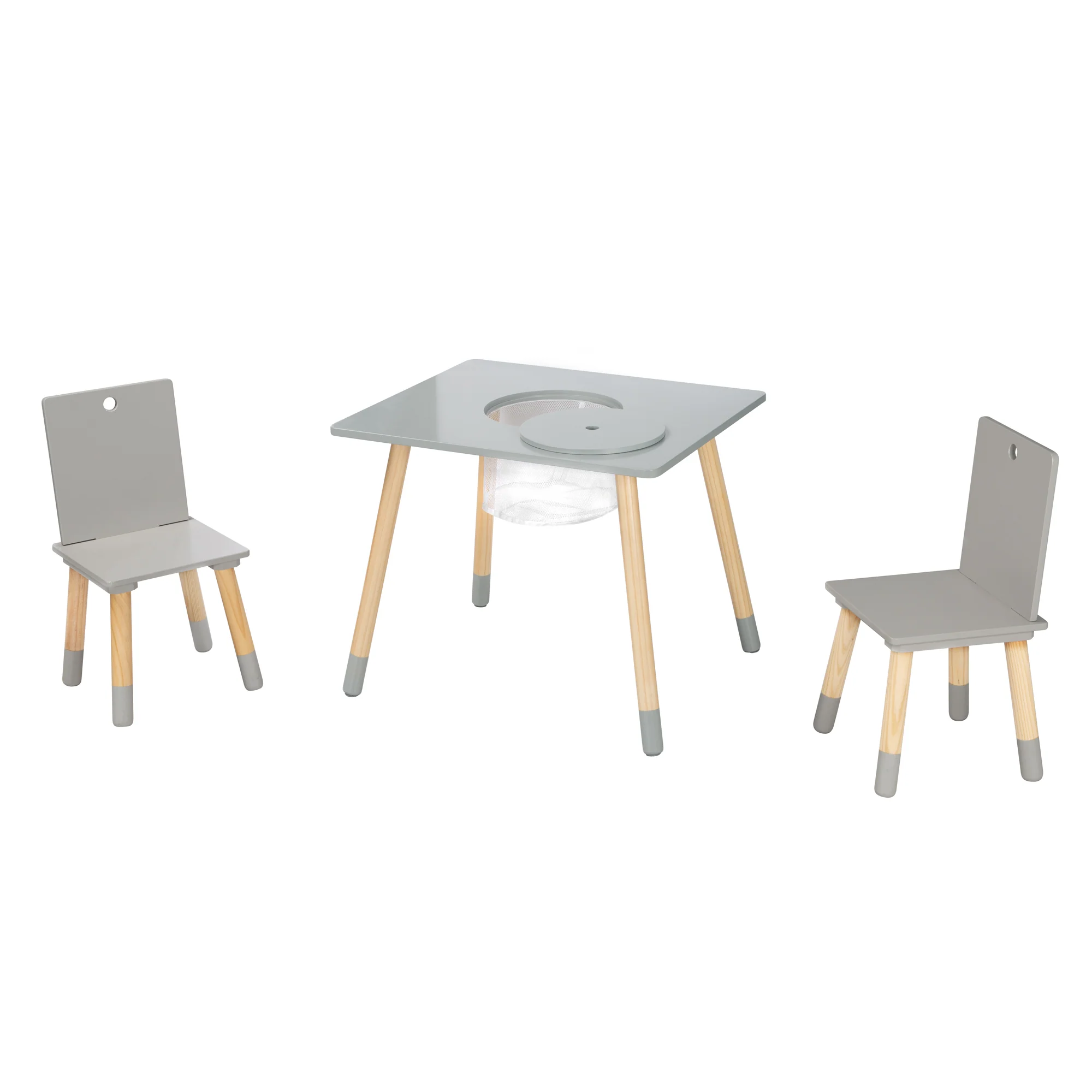 Kindersitzgruppe, Set aus Stühlen und Tisch, Holz grau lackiert, inkl. Aufbewahrungsnetz - Image 3