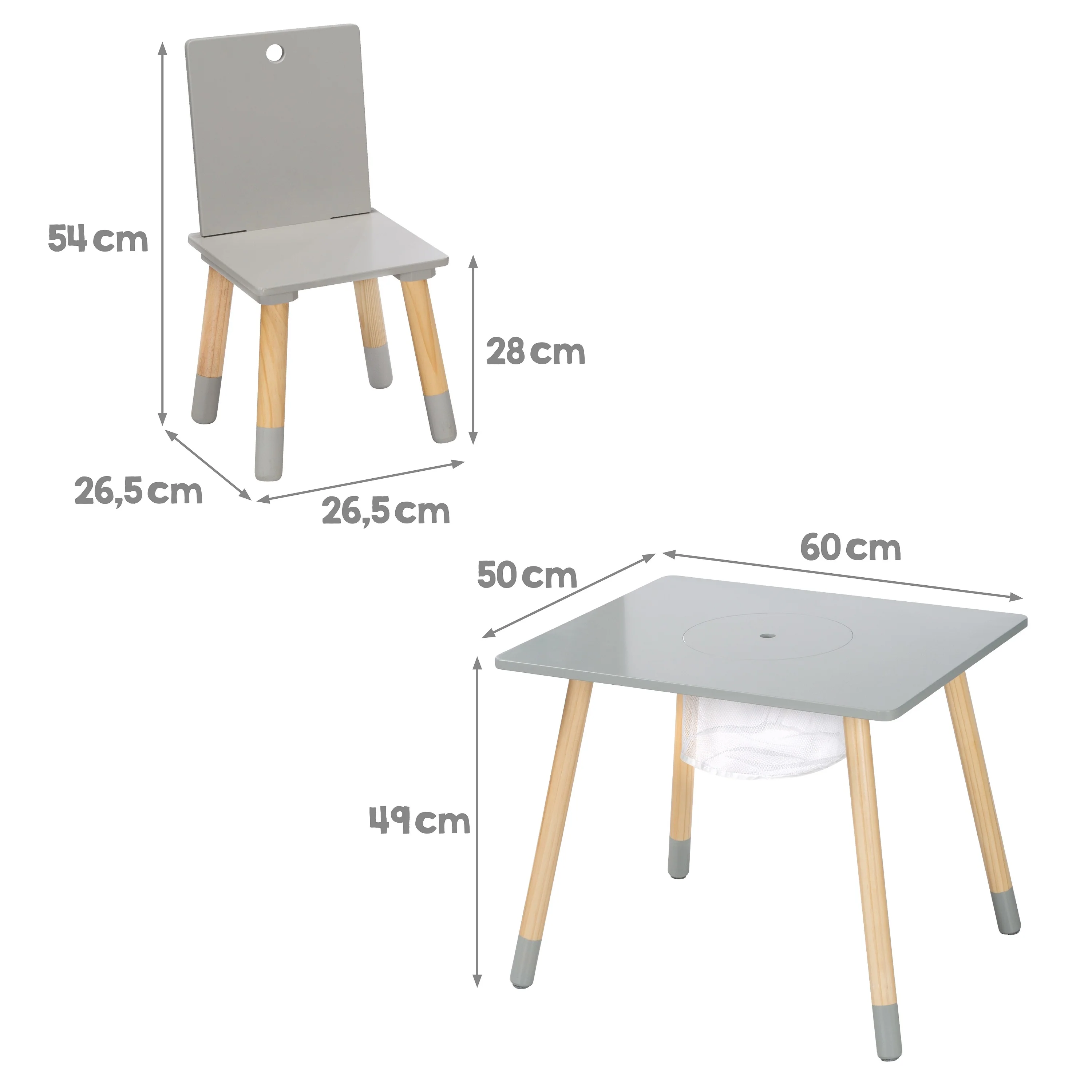 Kindersitzgruppe, Set aus Stühlen und Tisch, Holz grau lackiert, inkl. Aufbewahrungsnetz - Image 5